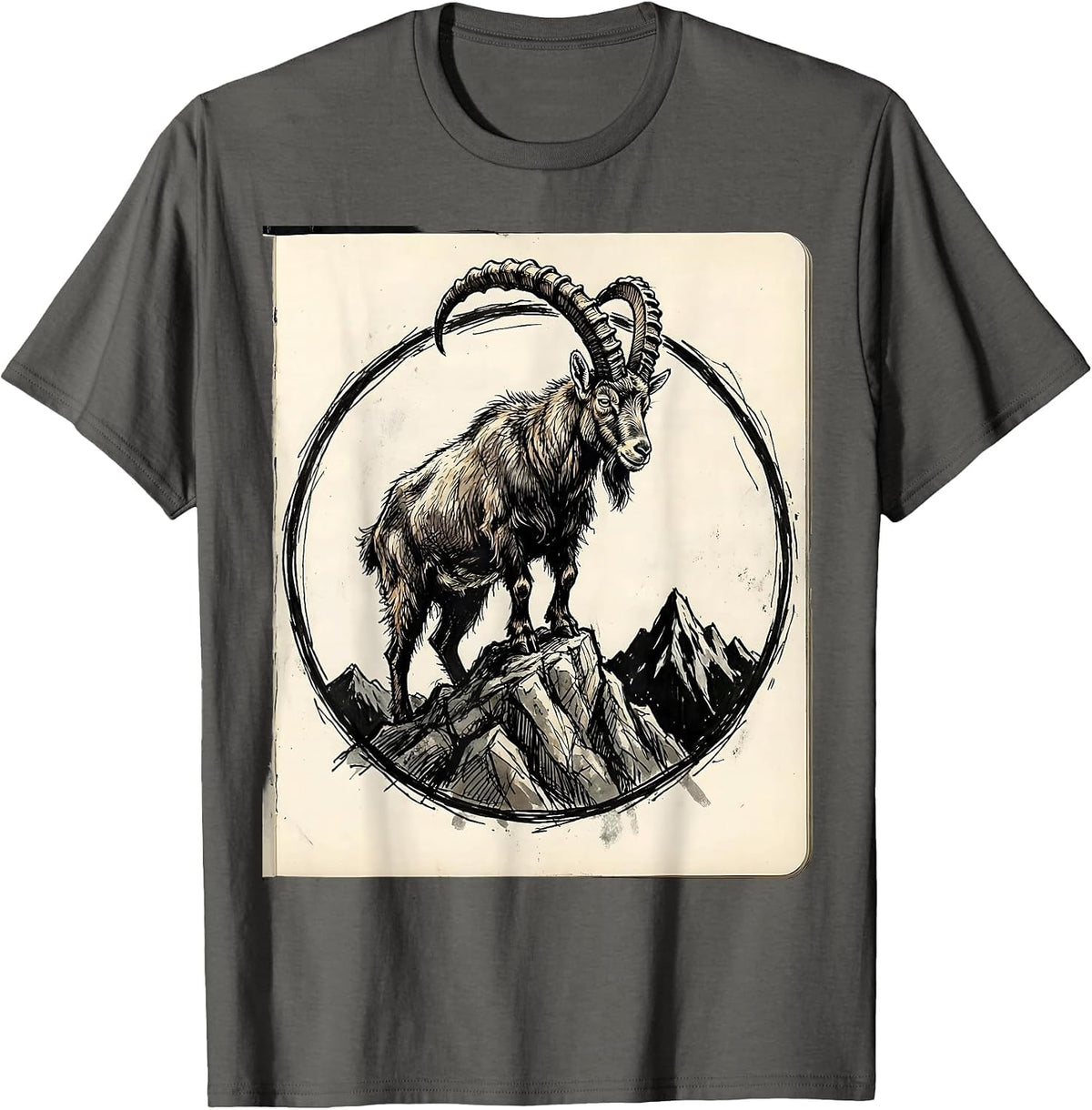 Mountain Goat Summit Peak Wilderness Design T-Shirt - Asphalt Grey
