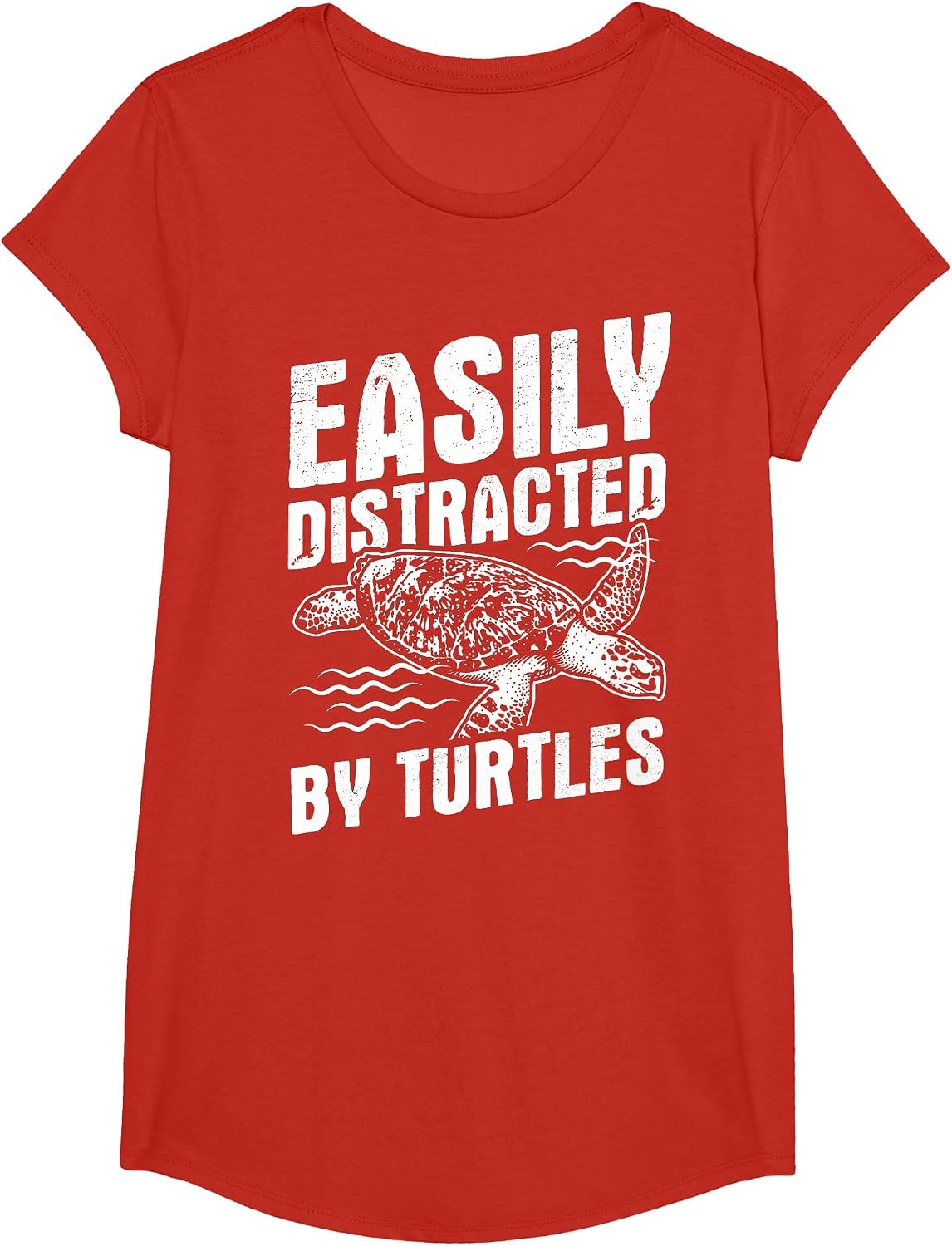Funny Turtle Design Easily Distracted by Turtles T-Shirt - Girls Red