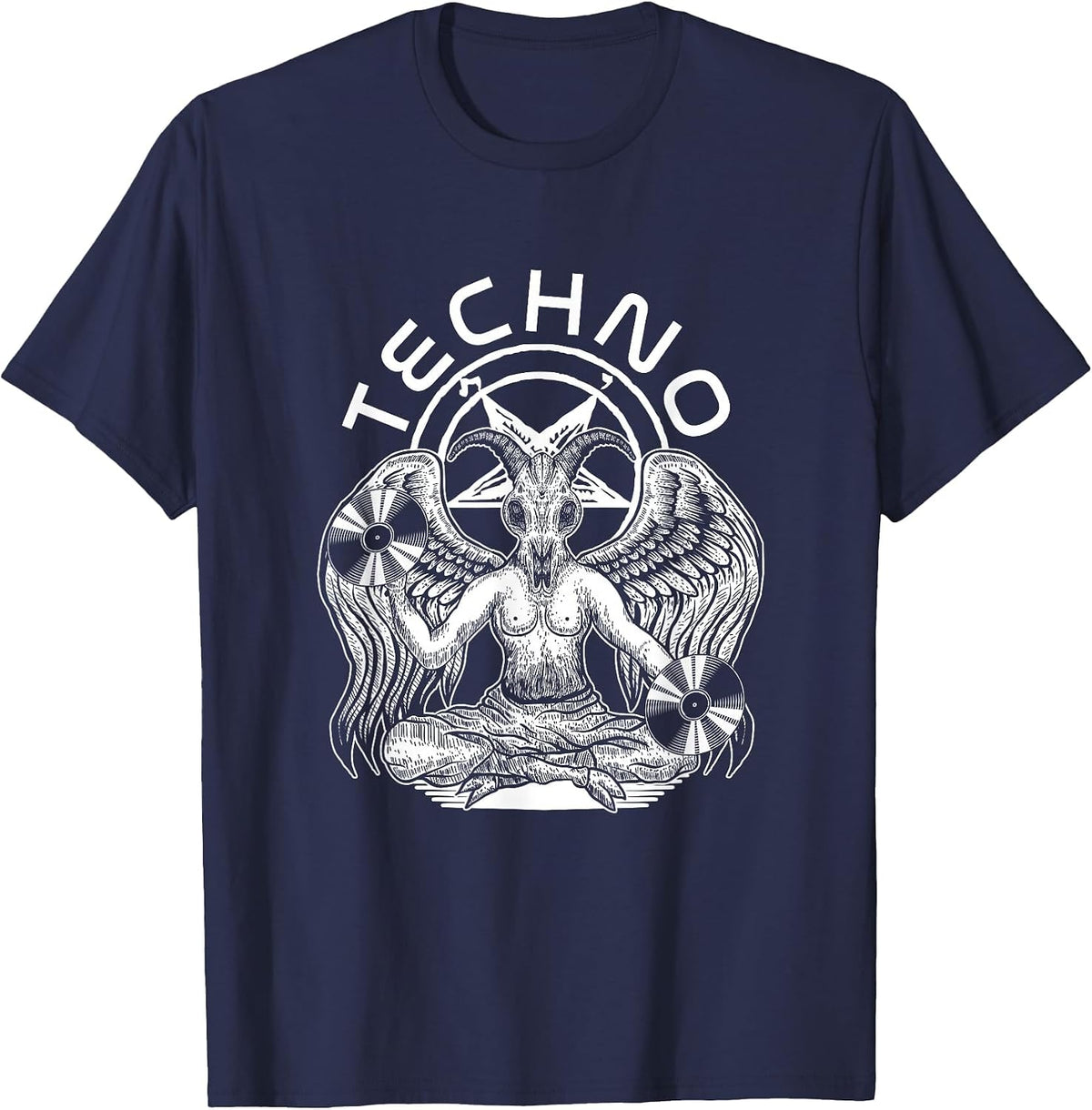 Techno Satanic Goat Satanism Rave Trance EDM House Music DJ T-Shirt - Navy Blue