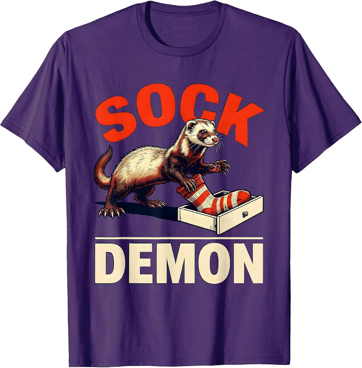 Men's Sock Demon Funny Ferret Lover Gift T-Shirt - Purple