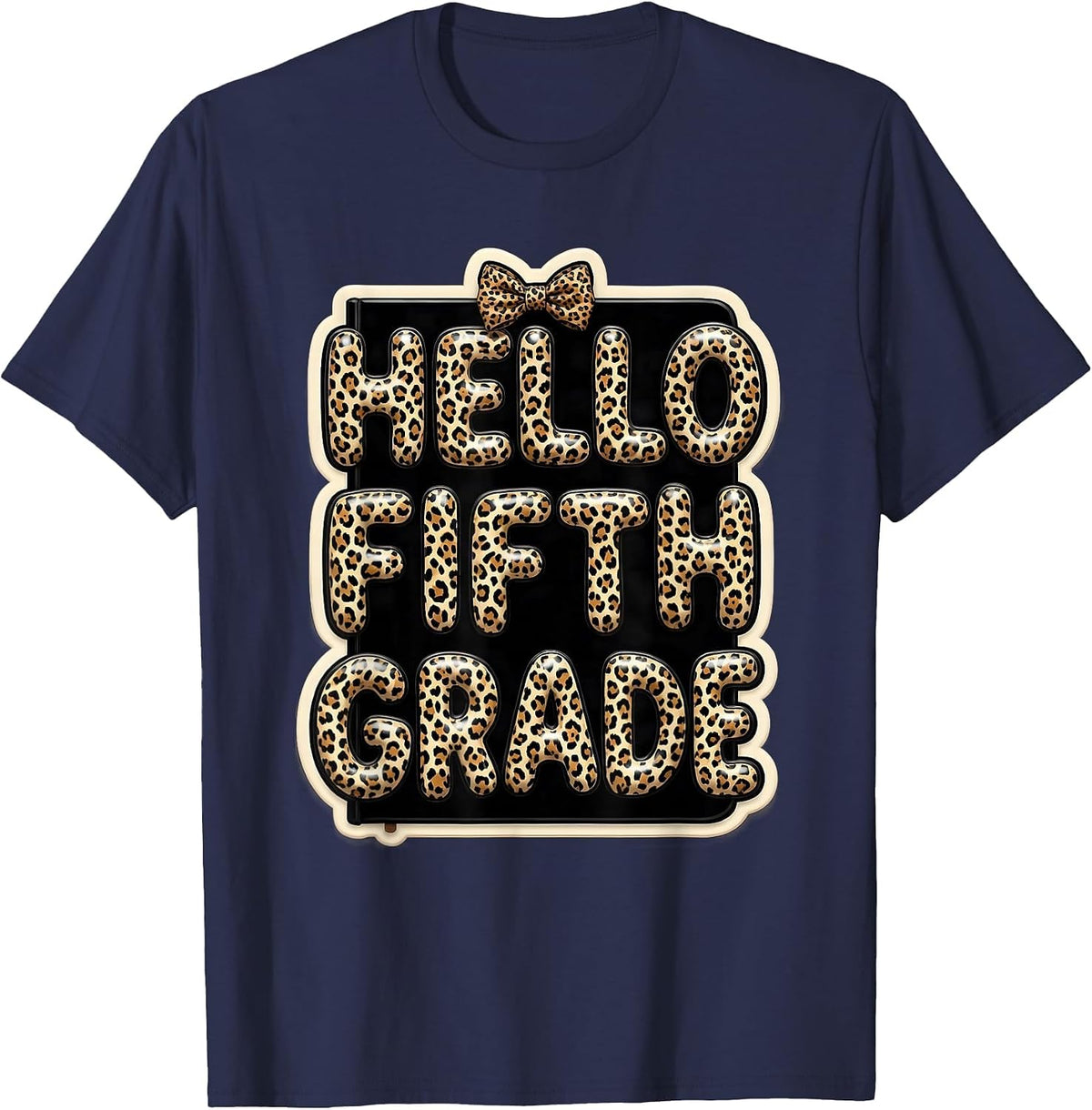 Men's Hello Fifth Grade Leopard Teacher Back To School Girl T-Shirt - Navy Blue