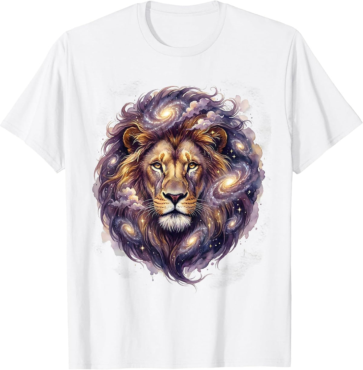 Men's Cosmic Lion Galaxy Mane Illustration T-Shirt - White