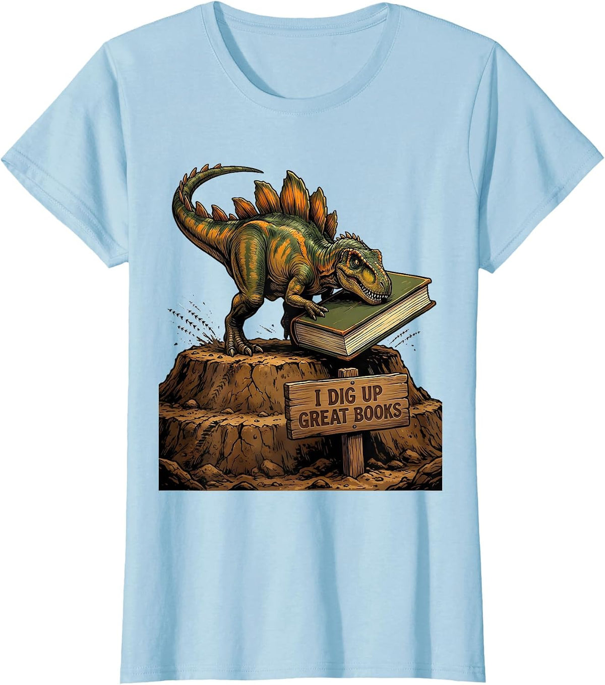 I Dig Up Great Books Funny Dinosaur Bookworm Kids Librarian T-Shirt - Baby Blue