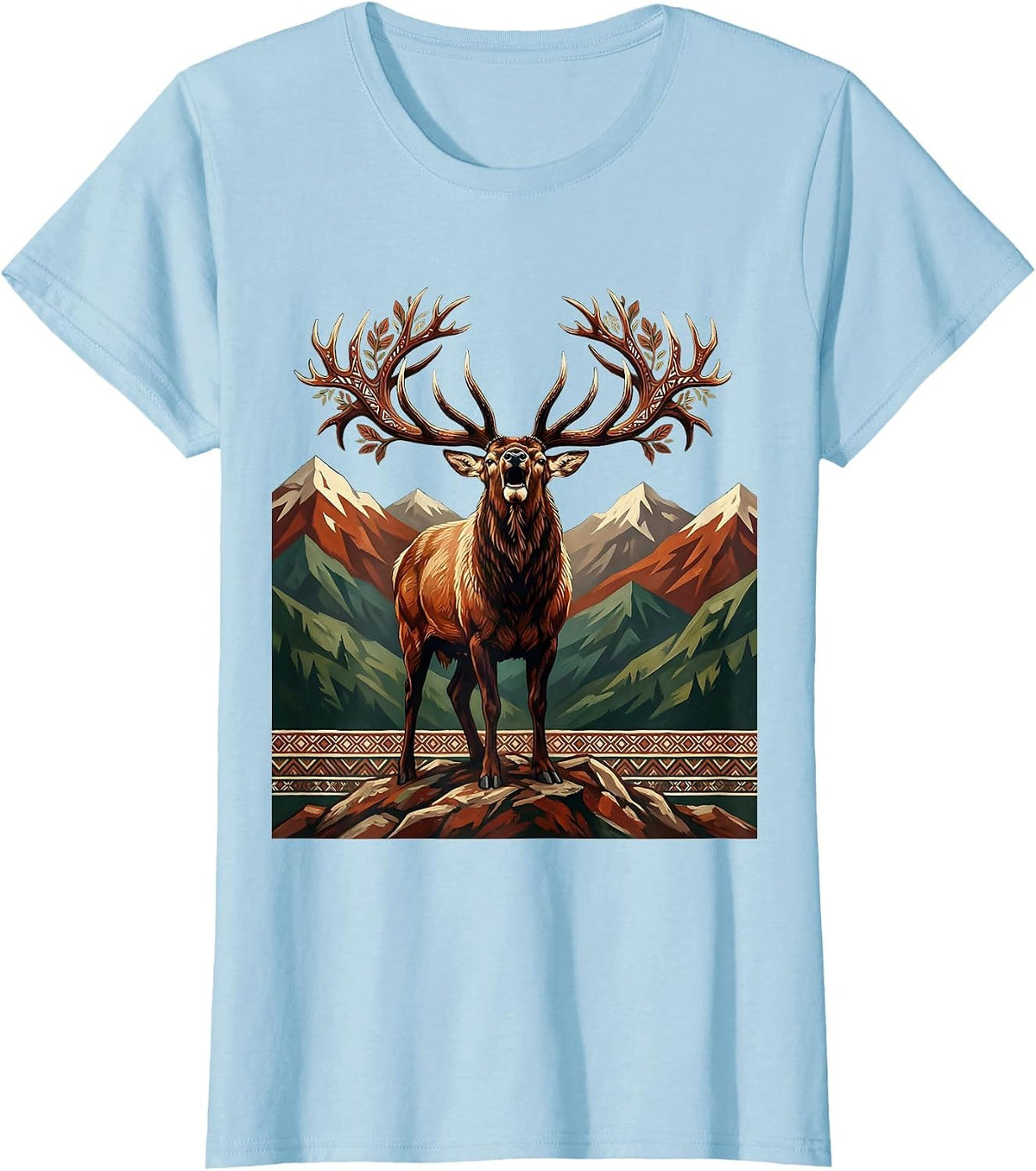 Women's Elk Bugling on Rocky Mountain Ridge T-Shirt - Baby Blue