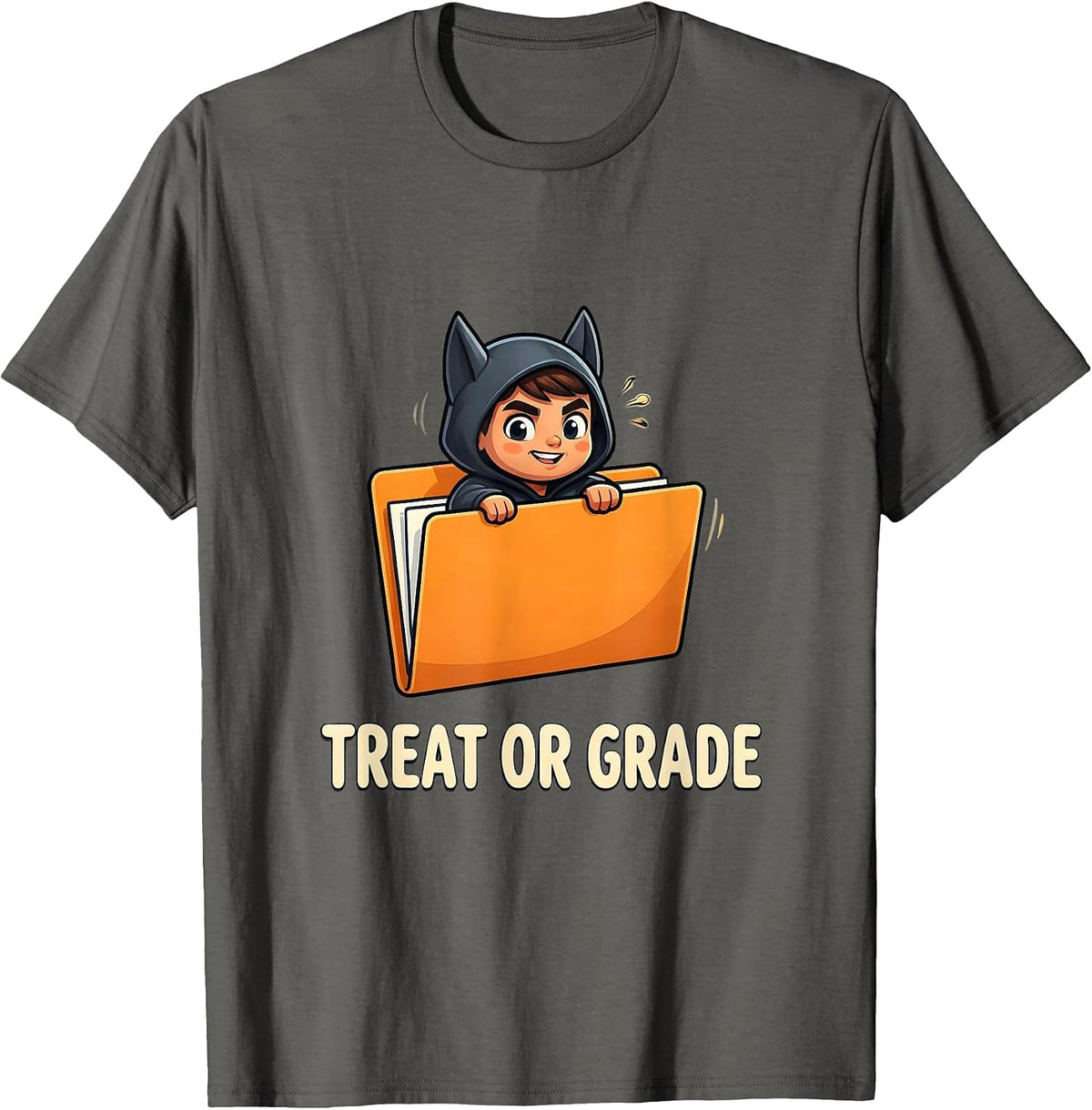 Treat Or Grade Funny Teacher Halloween Costume Pun Humor T-Shirt - Asphalt Grey