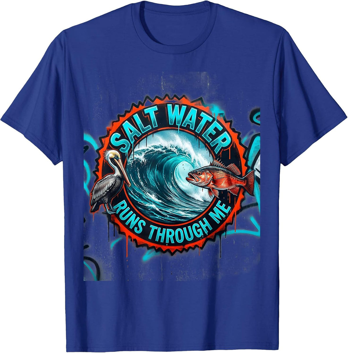 Salt Water Runs Through Me Gulf of Mexico Design T-Shirt - Royal Blue