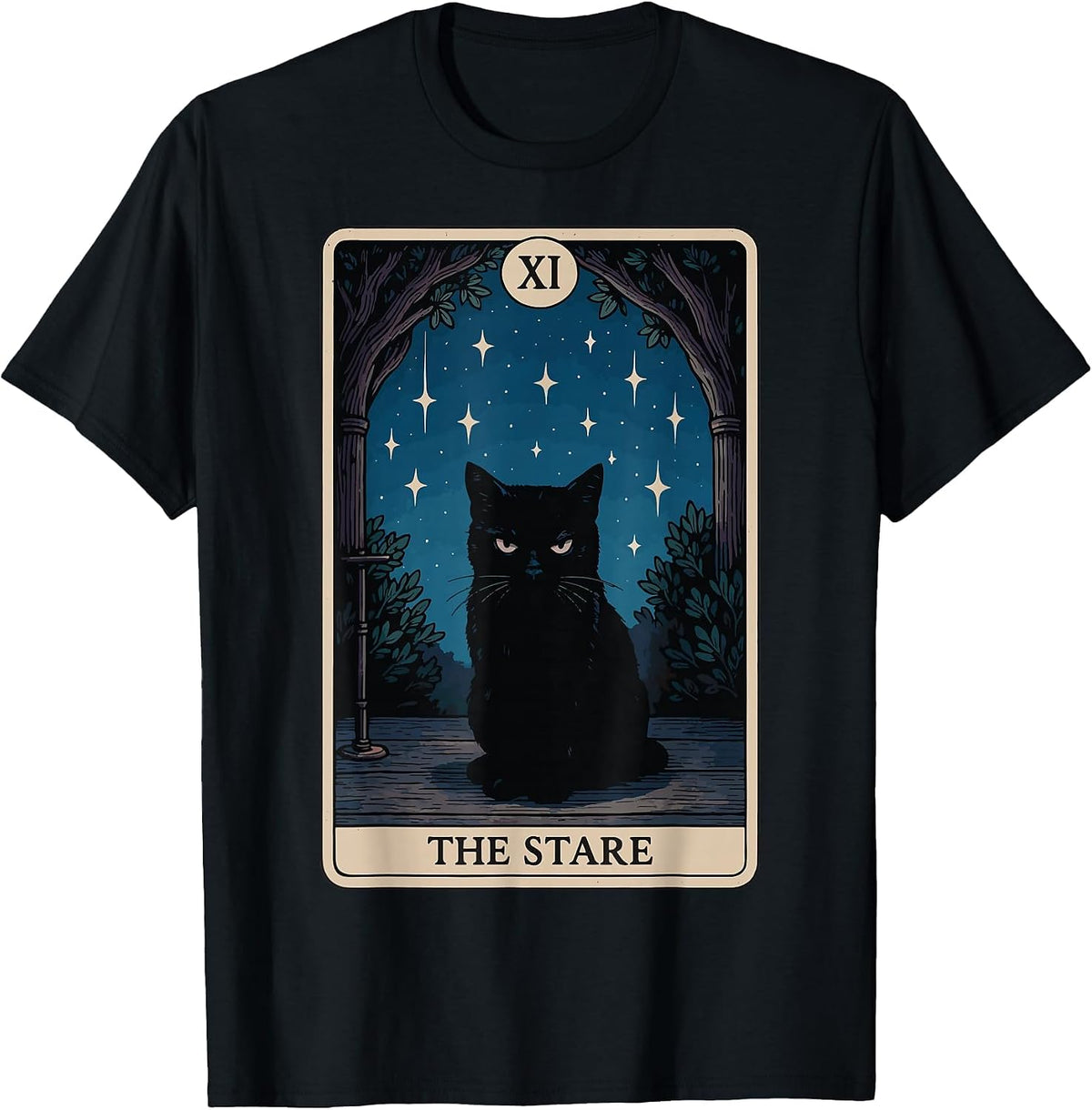 The Stare Cat Tarot Card T-Shirt - Black