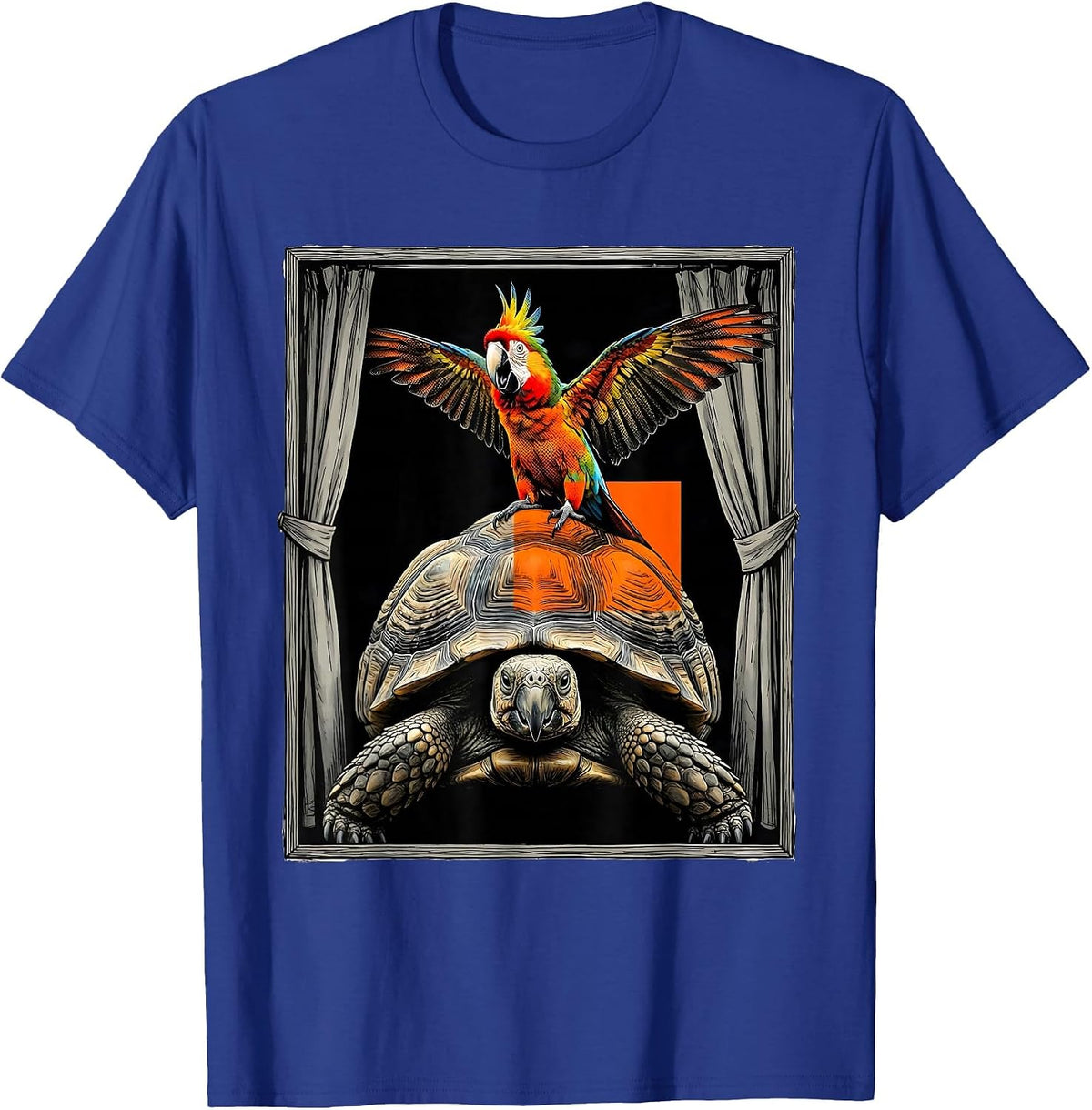 Tortoise Parrot Photobooth Funny Animal Portrait T-Shirt - Royal Blue
