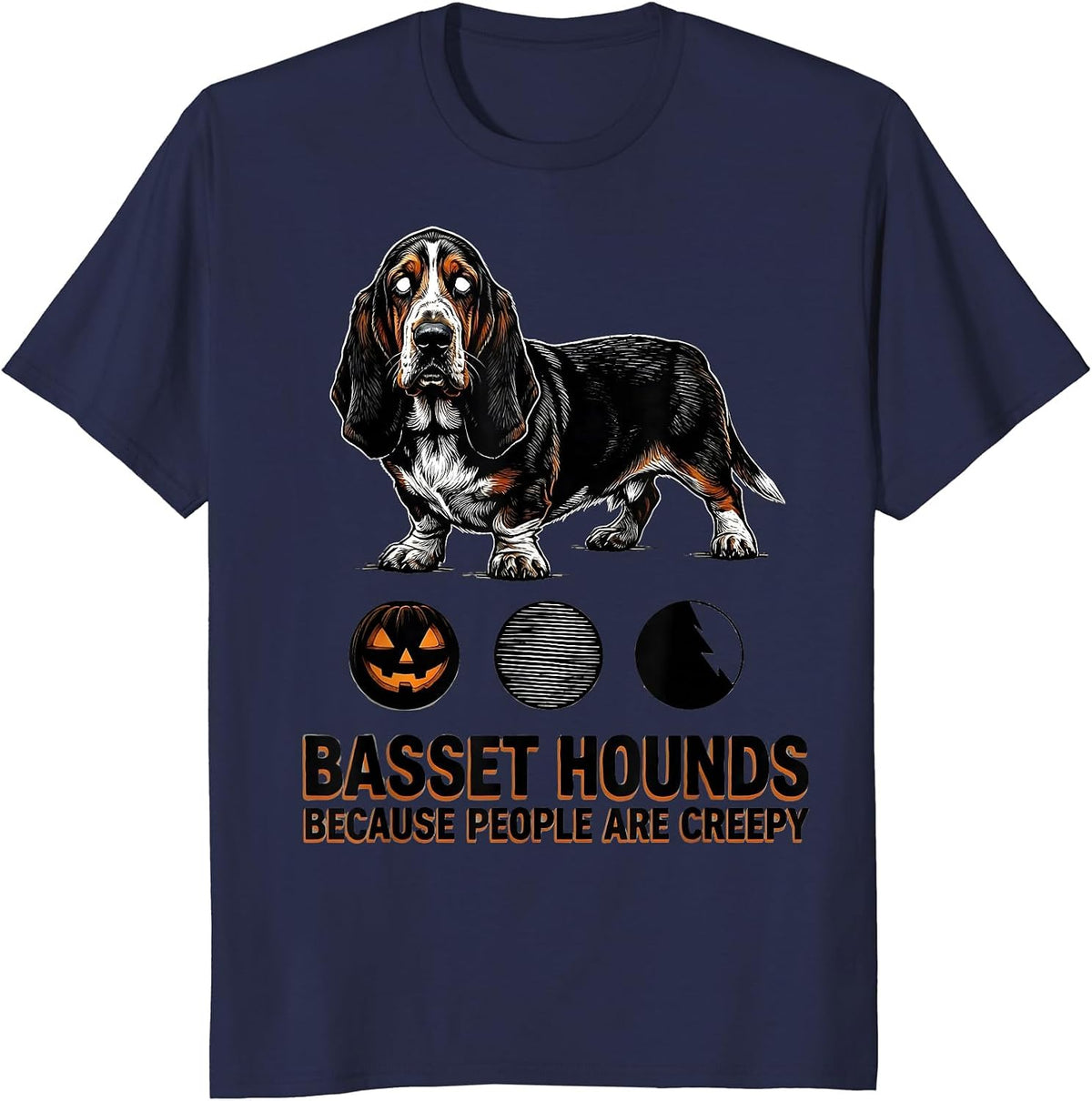 Men's Basset Hounds Because People Are Creepy Halloween T-Shirt - Navy Blue