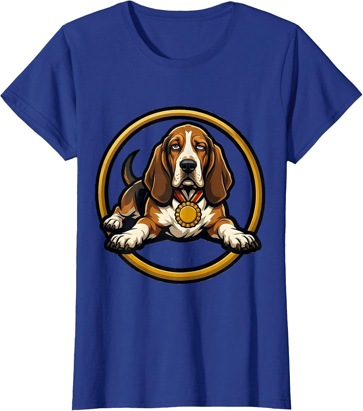Women's Basset Hound Slouch Mascot Logo Funny Dog Lover Gift T-Shirt - Royal Blue