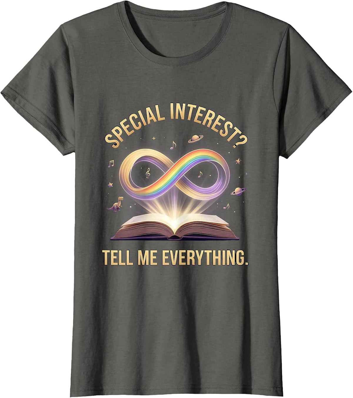 Women's Special Interest Tell Me Everything Autism Design T-Shirt - Asphalt Grey
