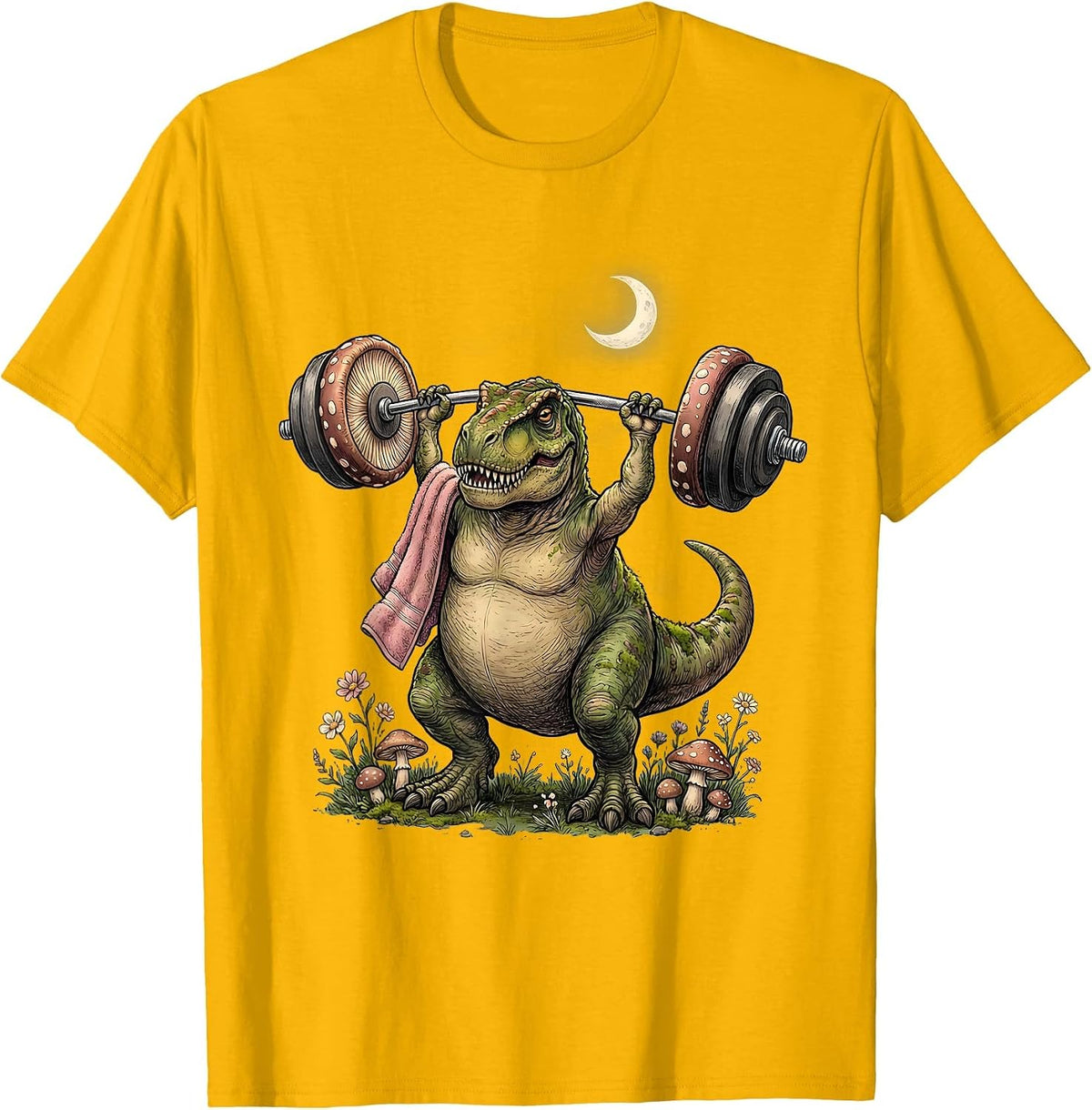 Dinosaur Weightlifting Gym T-Rex Funny Dino T-Shirt - Golden Yellow