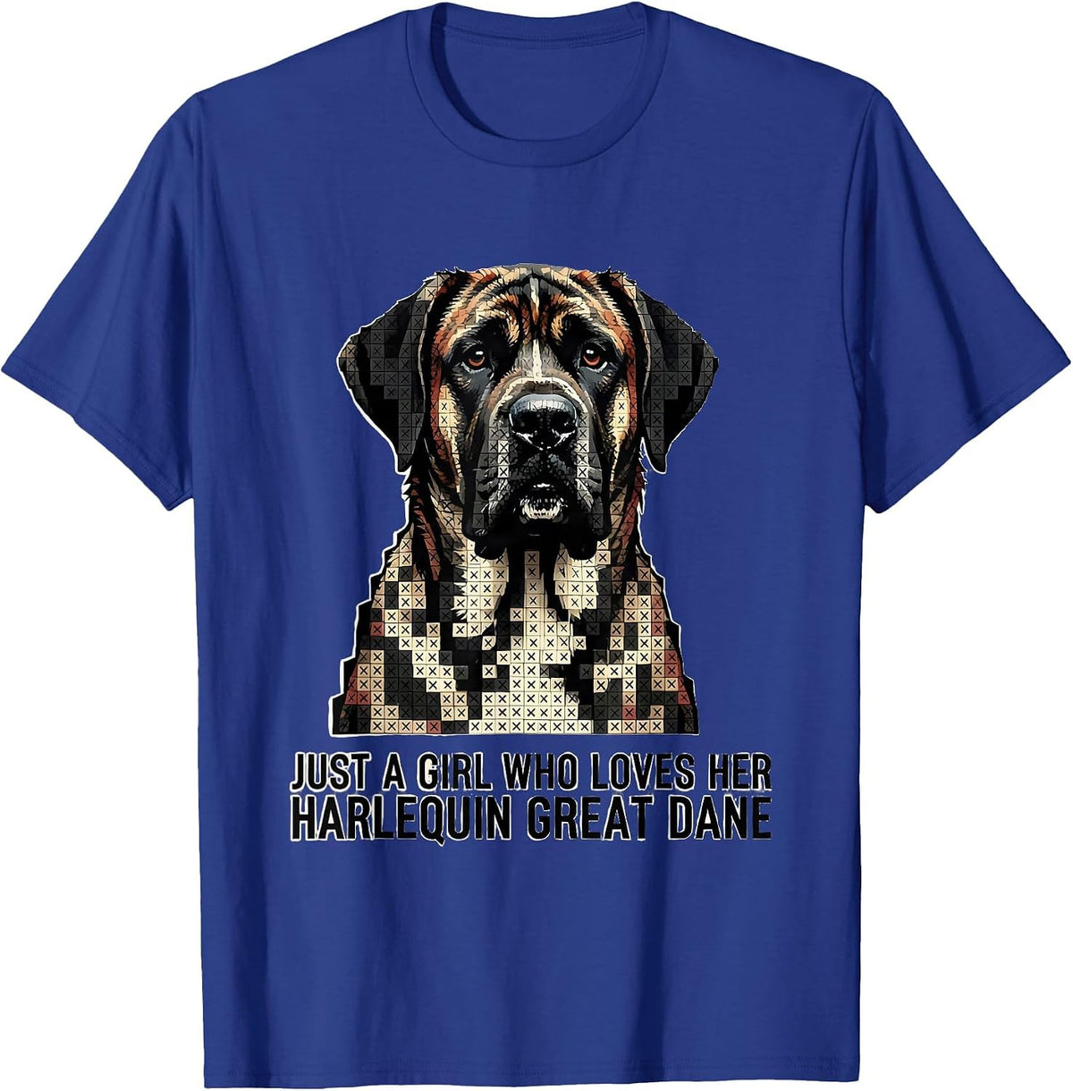 Just A Girl Who Loves Her Harlequin Great Dane Cute T-Shirt - Royal Blue