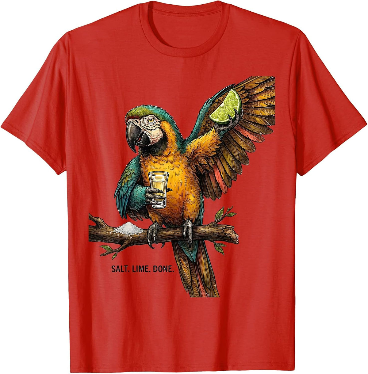 Men's Salt. Lime. Done. Funny Tequila Parrot Drinking Humor T-Shirt - Red