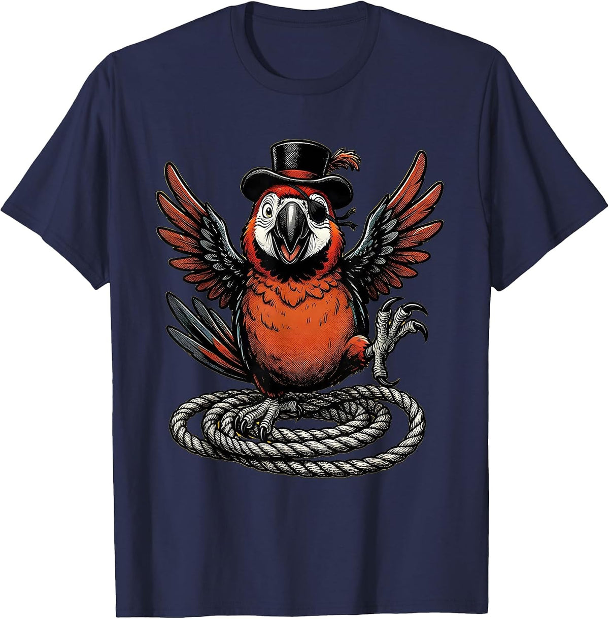 Men's Pirate Parrot on Coiled Rope Sailor Illustration T-Shirt - Navy Blue