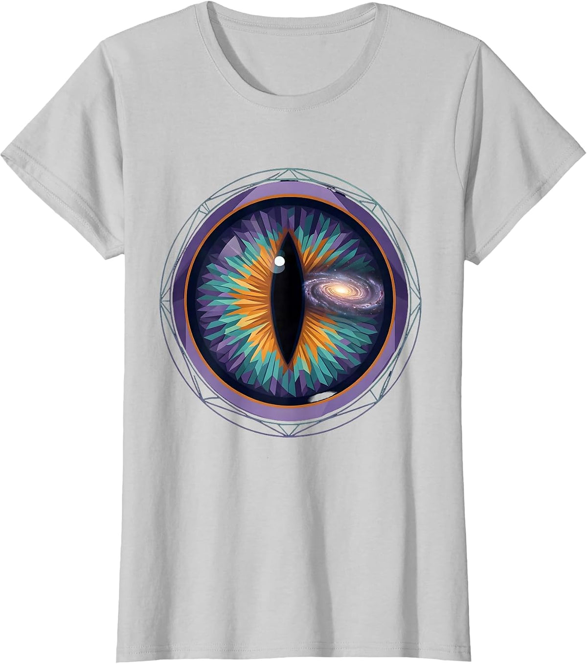 Women's Cat Eye Galaxy Reflection Cosmic Universe Art T-Shirt - Silver Grey