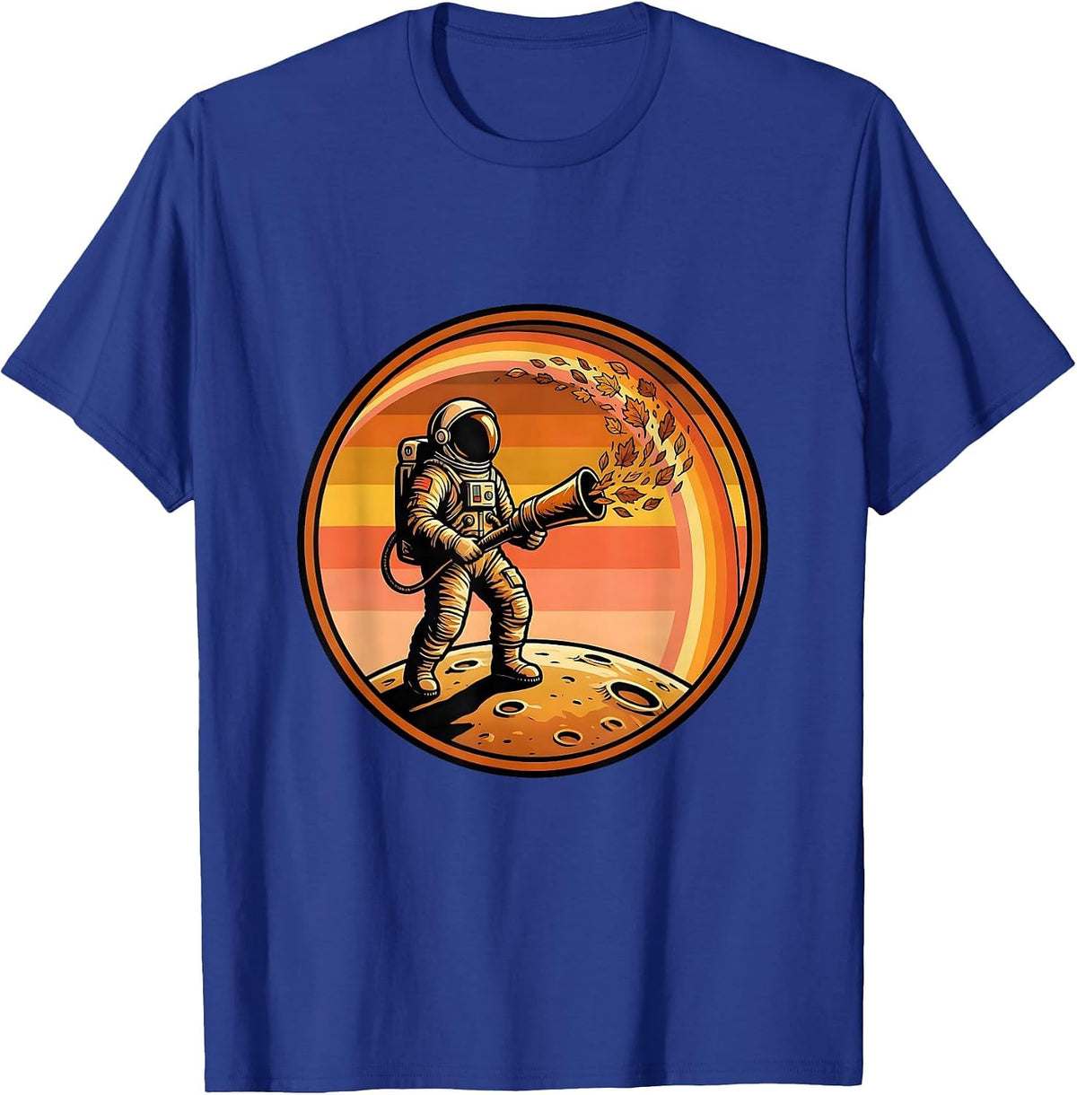 Astronaut Leaf Blower Moon Surface Graphic T-Shirt - Royal Blue