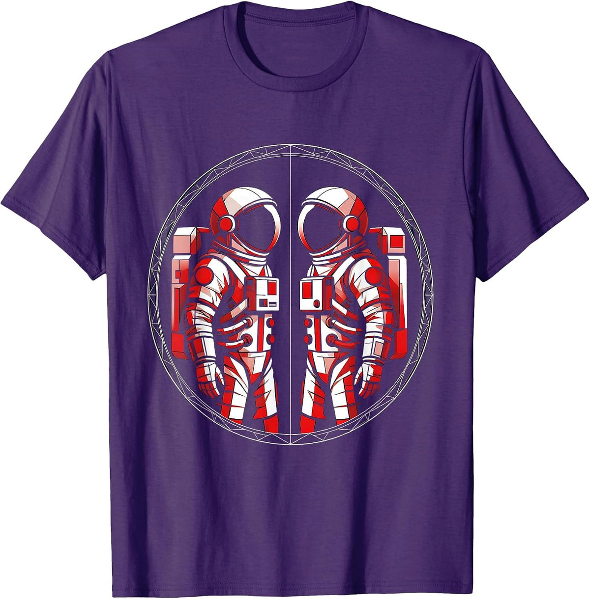 Twin Day Astronaut Mirror Image Space Design T-Shirt - Purple