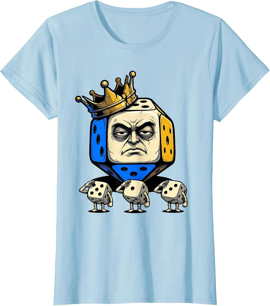 Women's Anthropomorphic D20 Crown Retro Gamer Parody Humor T-Shirt - Baby Blue