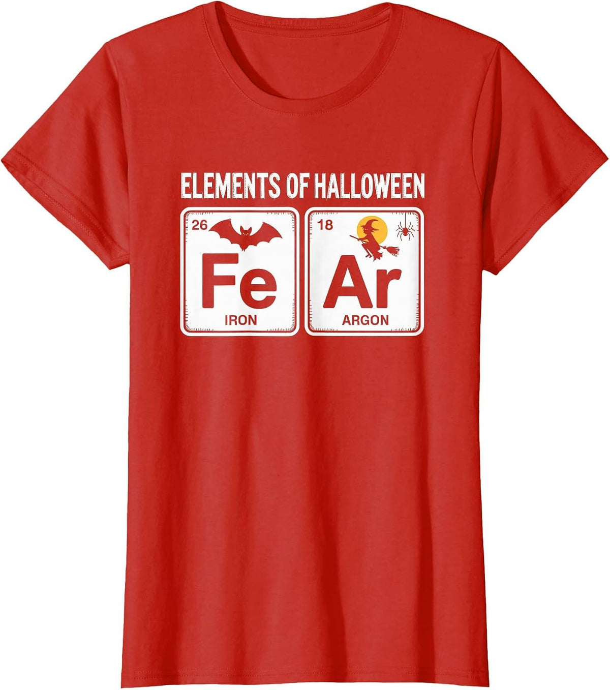 Science Halloween Periodic Table Elements of Halloween Fear T-Shirt - Red