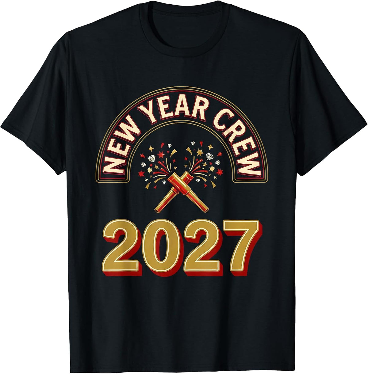 Men's New Year Crew 2027 Festive Party Family Matching Celebration T-Shirt - Black