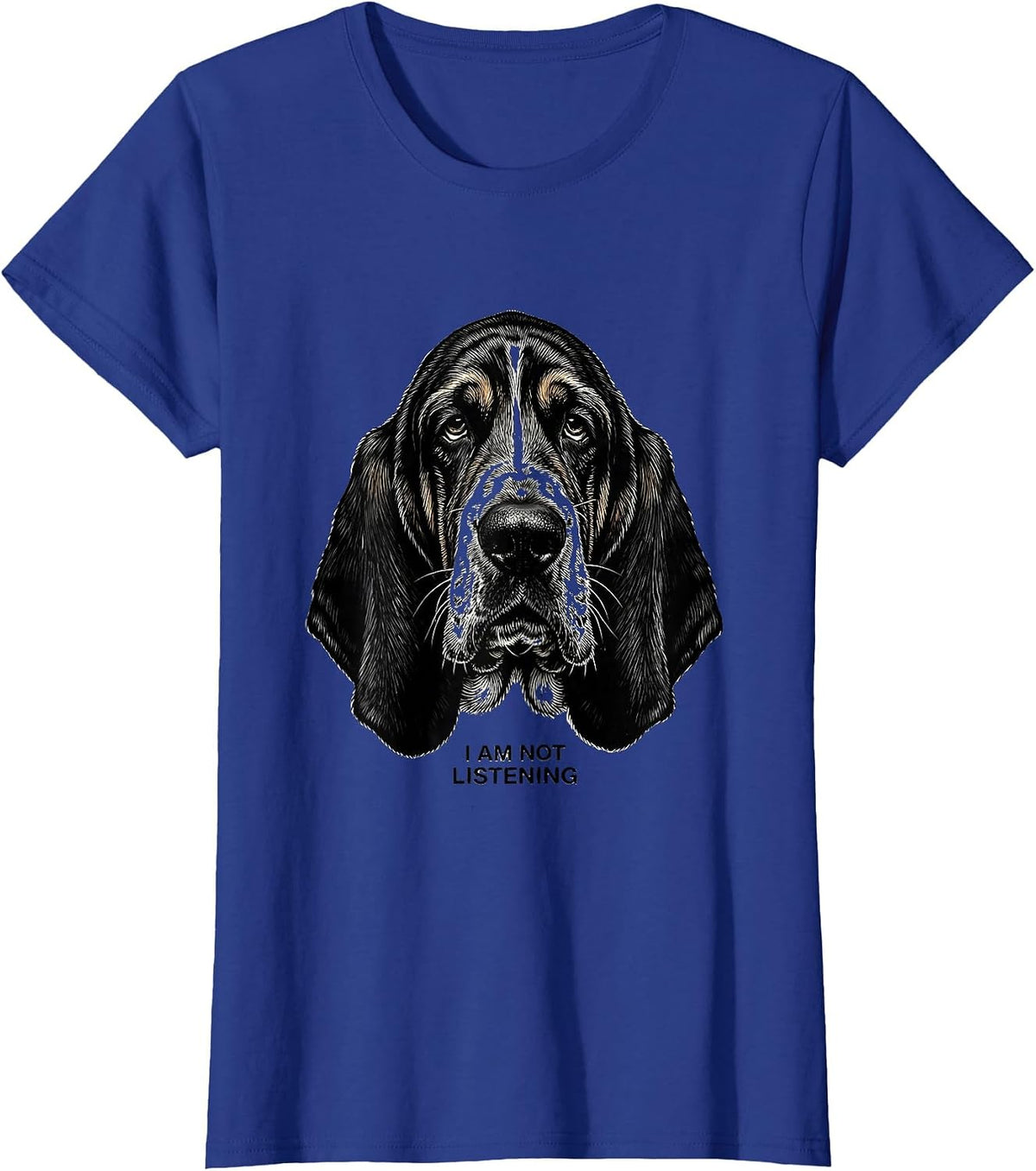 Women's I Am Not Listening Funny Basset Hound Dog Lover Dad Gift T-Shirt - Royal Blue