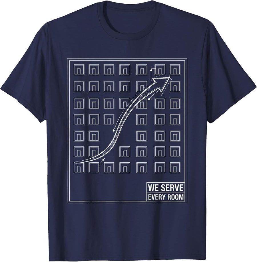 We Serve Every Room Technical Blueprint Specialist Teacher T-Shirt - Navy Blue