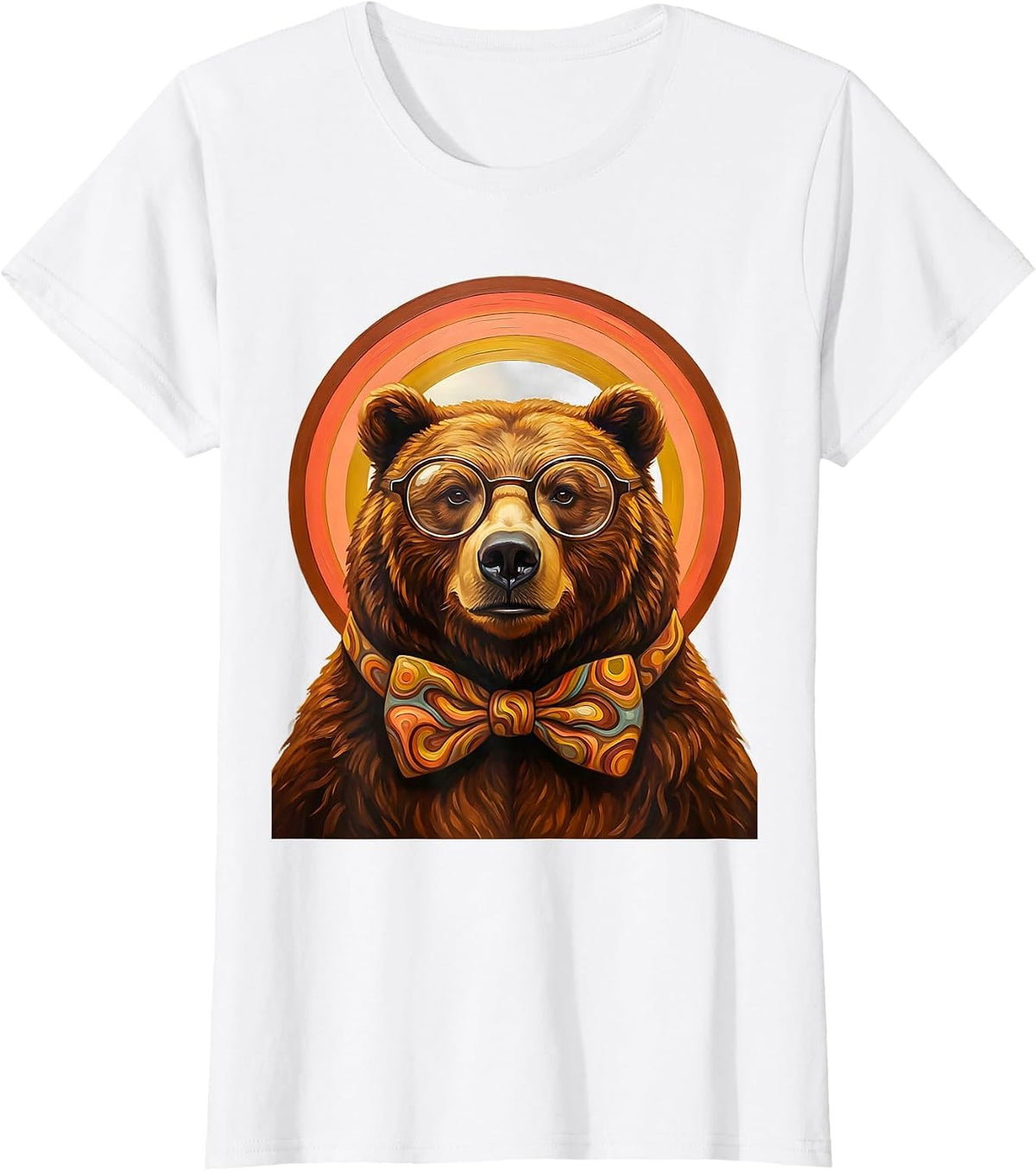 Women's Scholarly Bear Professor Glasses and Bowtie T-Shirt - White