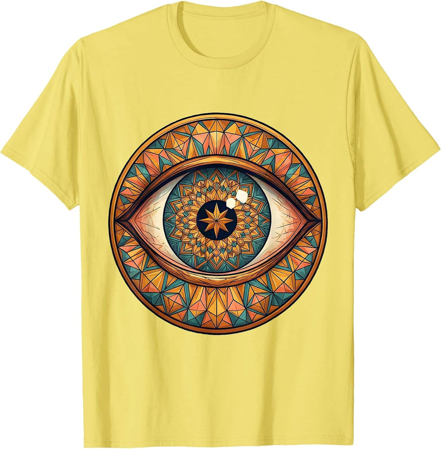Men's Autism Kaleidoscope Eye Geometric Art Design T-Shirt - Lemon Yellow