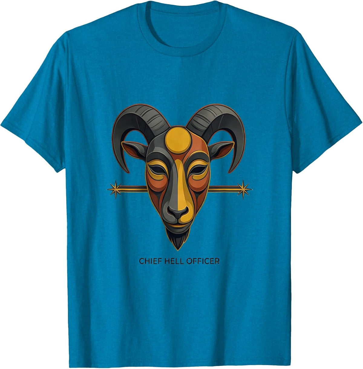 Chief Hell Officer Occult Satanic Goat Head Dark Gothic T-Shirt - Sapphire Blue