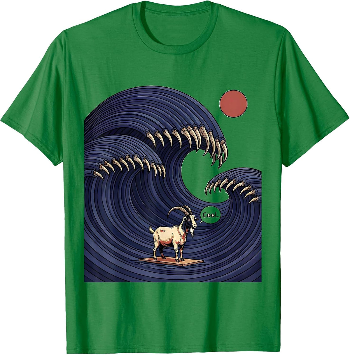Men's Cool Funny Animal Surfing Japanese Wave Kanagawa Pet Lover T-Shirt - Kelly Green