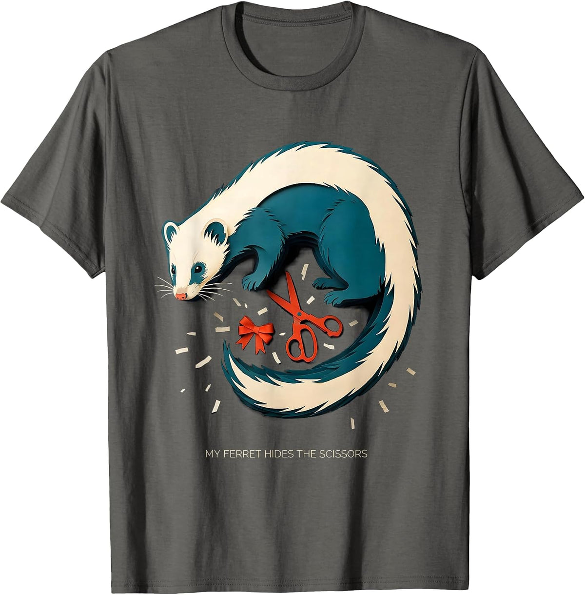 My Ferret Hides The Scissors Funny Ferret Lover Gift T-Shirt - Asphalt Grey