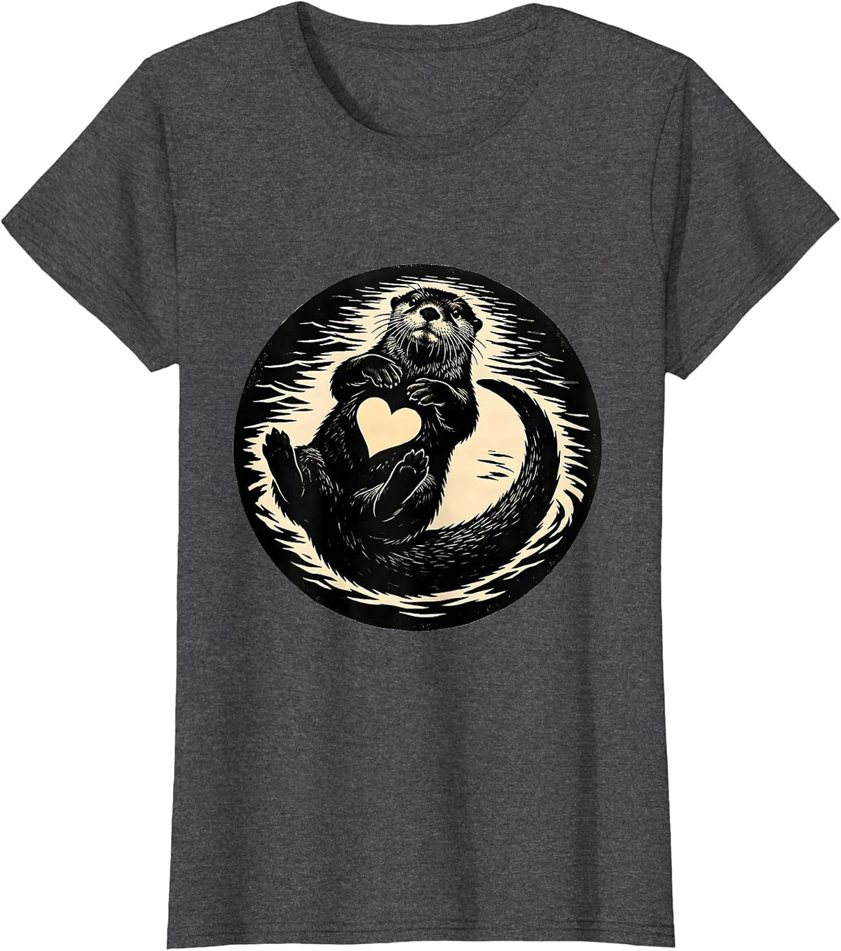 Back Floating Otter Silhouette Funny Animal Lover Humor T-Shirt, Women, Dark Heather Grey, Large - As Pictured