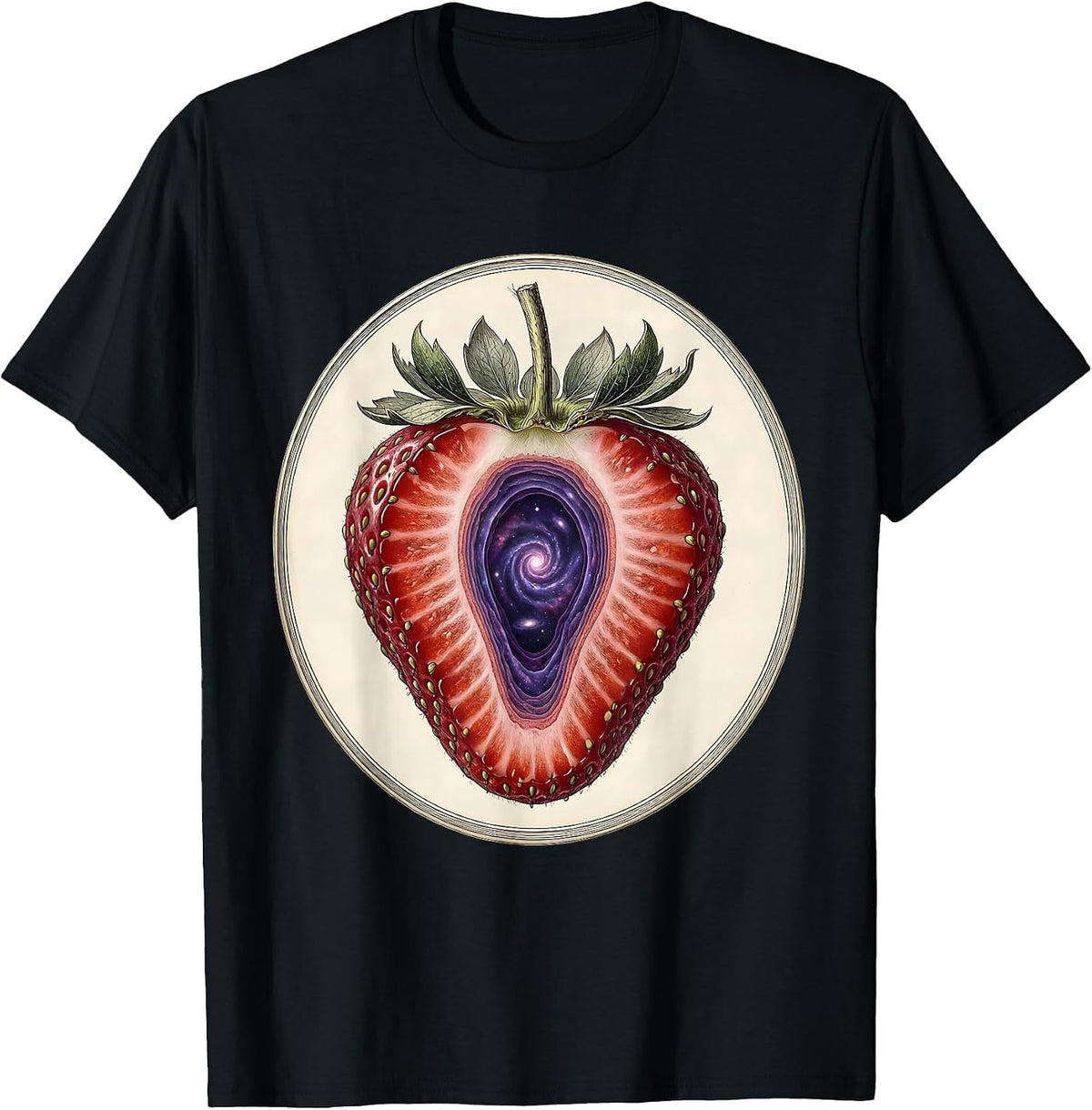 Men's Cosmic Strawberry Galaxy Slice Illustration T-Shirt - Black