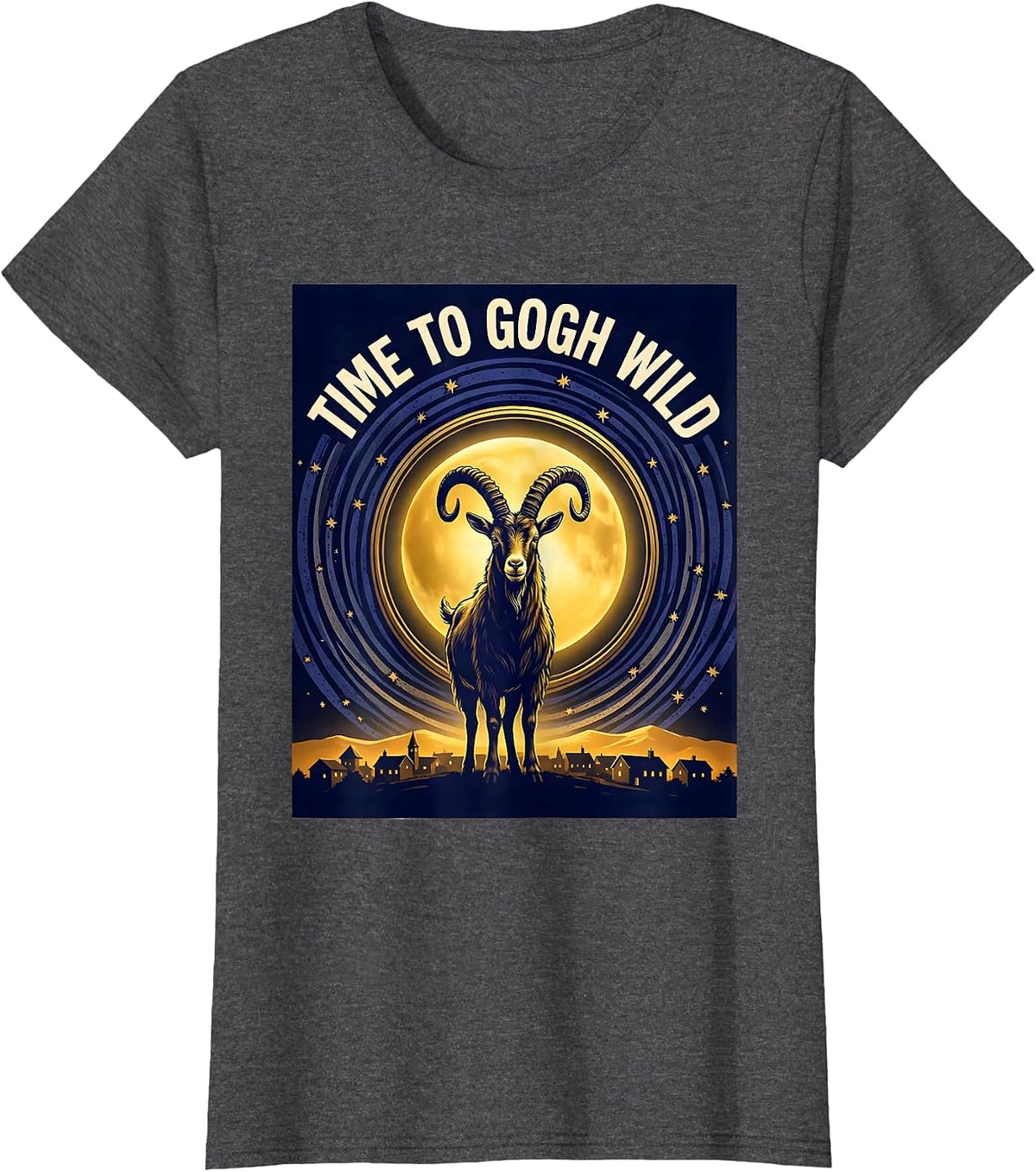 Women's Time To Gogh Wild Whimsical Art Parody Pet Lover Gift T-Shirt - Dark Heather Grey
