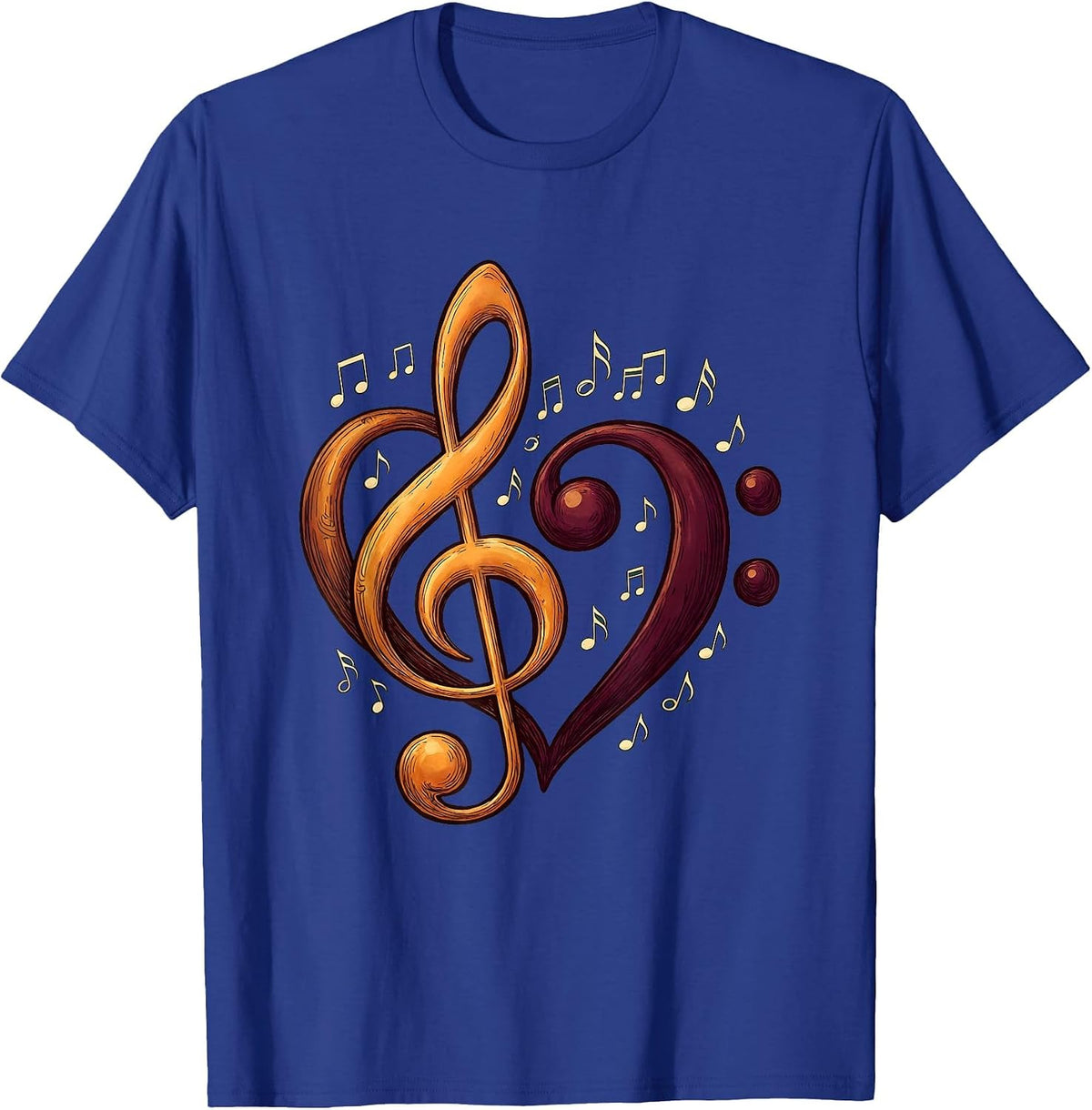 Music Teacher Treble Bass Clef Duo Graphic T-Shirt - Royal Blue
