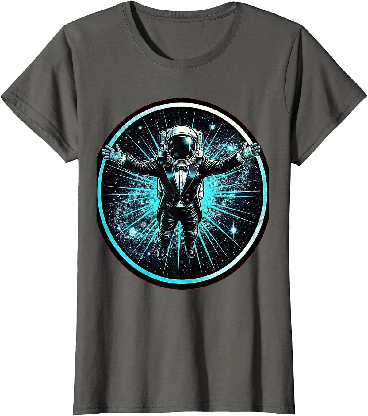 Women's Astronaut in Tuxedo Space Floating Graphic T-Shirt - Asphalt Grey
