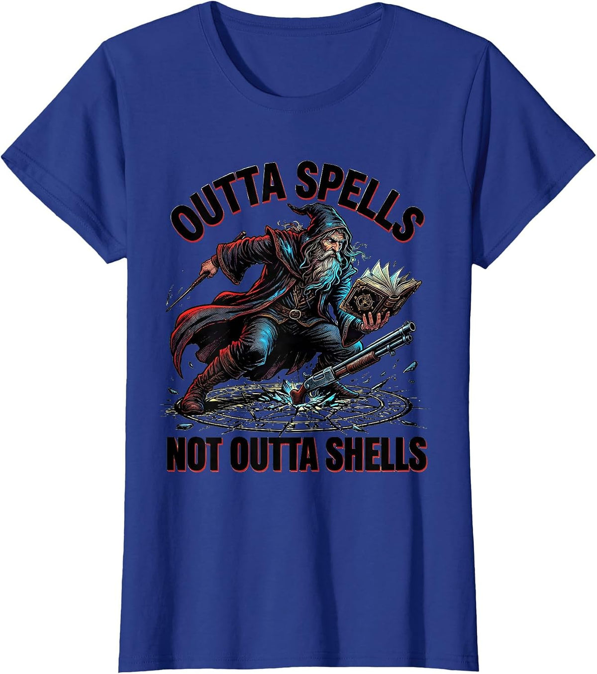 Women's Outta Spells Not Outta Shells Comic Book Wizard Fantasy Meme T-Shirt - Royal Blue