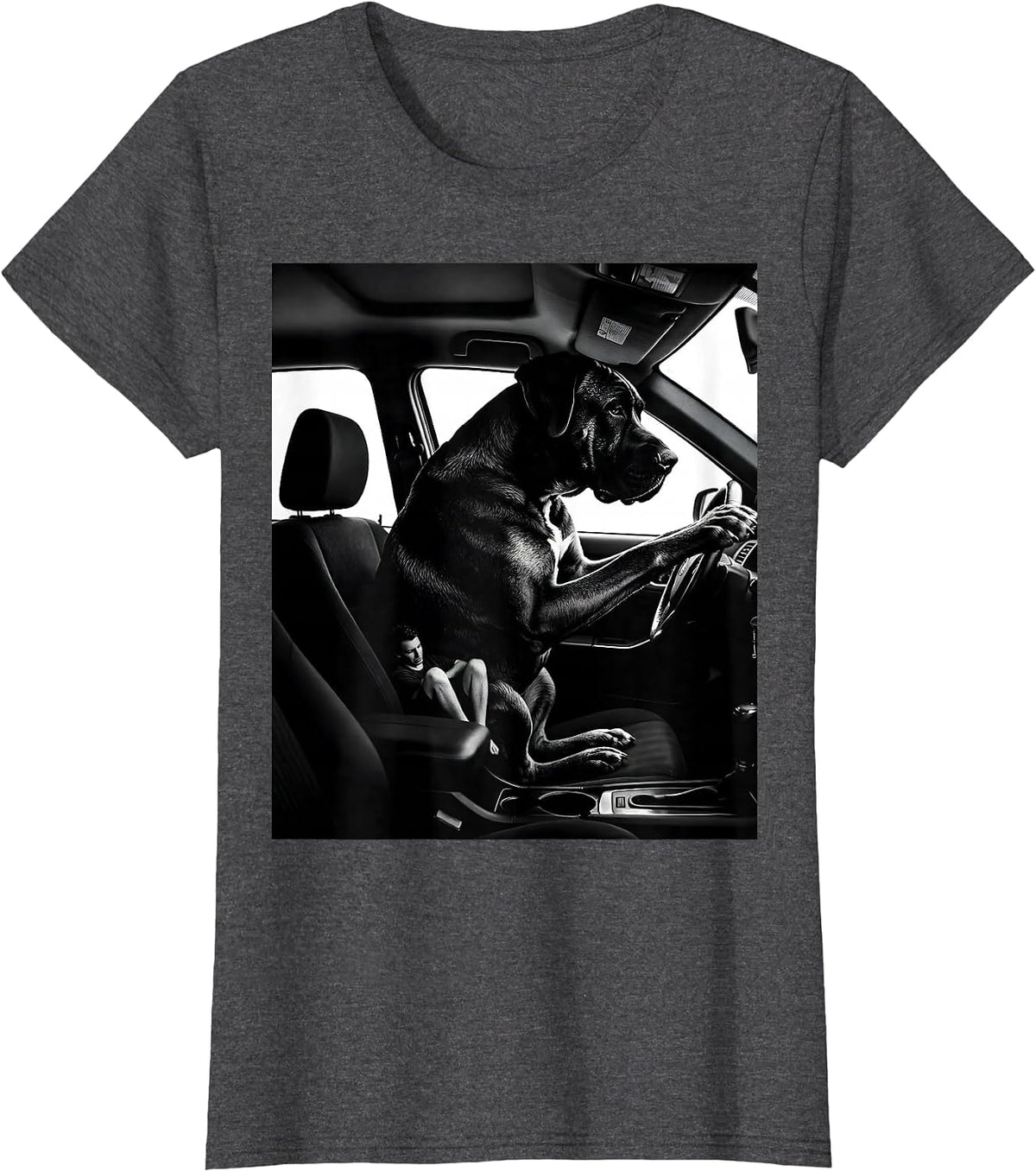 Women's Great Dane Passenger Dog Meme Humor Car Interior T-Shirt - Dark Heather Grey