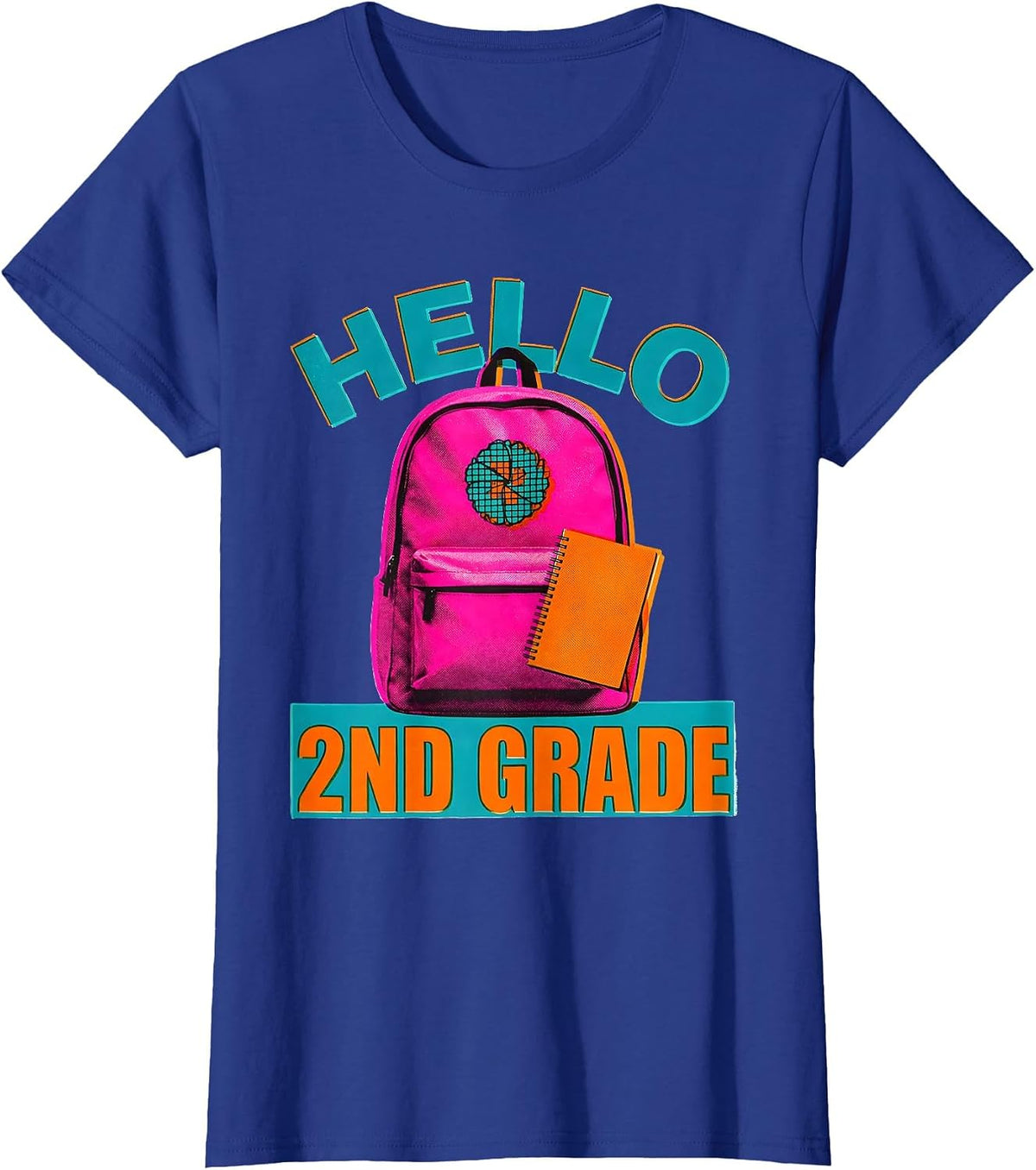 Women's Hello 2nd Grade Risograph Back To School Kids Girl Teacher T-Shirt - Royal Blue
