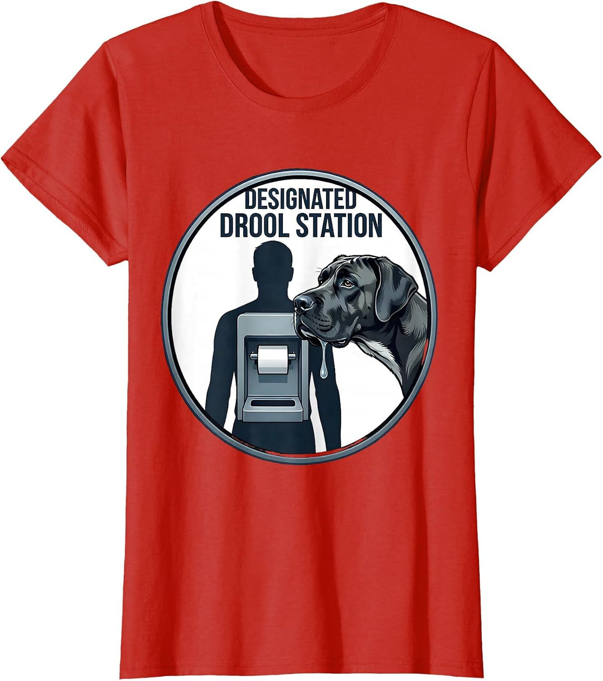 Designated Drool Station Funny Great Dane Dog Mom Dog Dad T-Shirt - Red