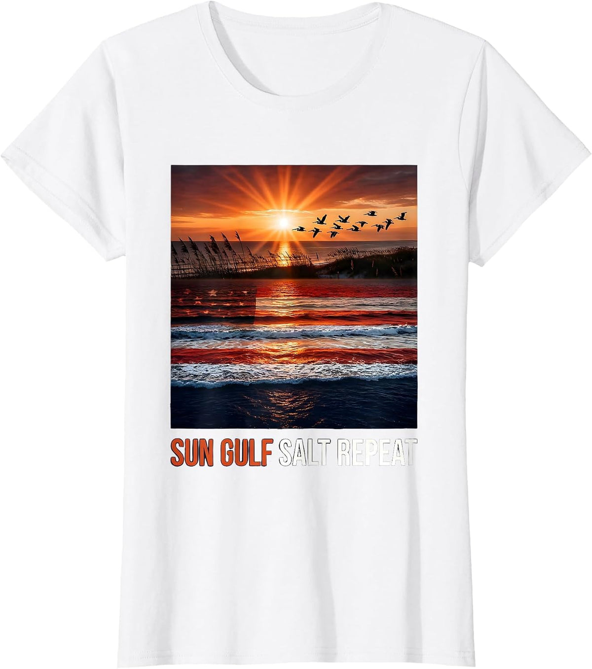 Women's Sun Gulf Salt Repeat Gulf of America Design T-Shirt - White