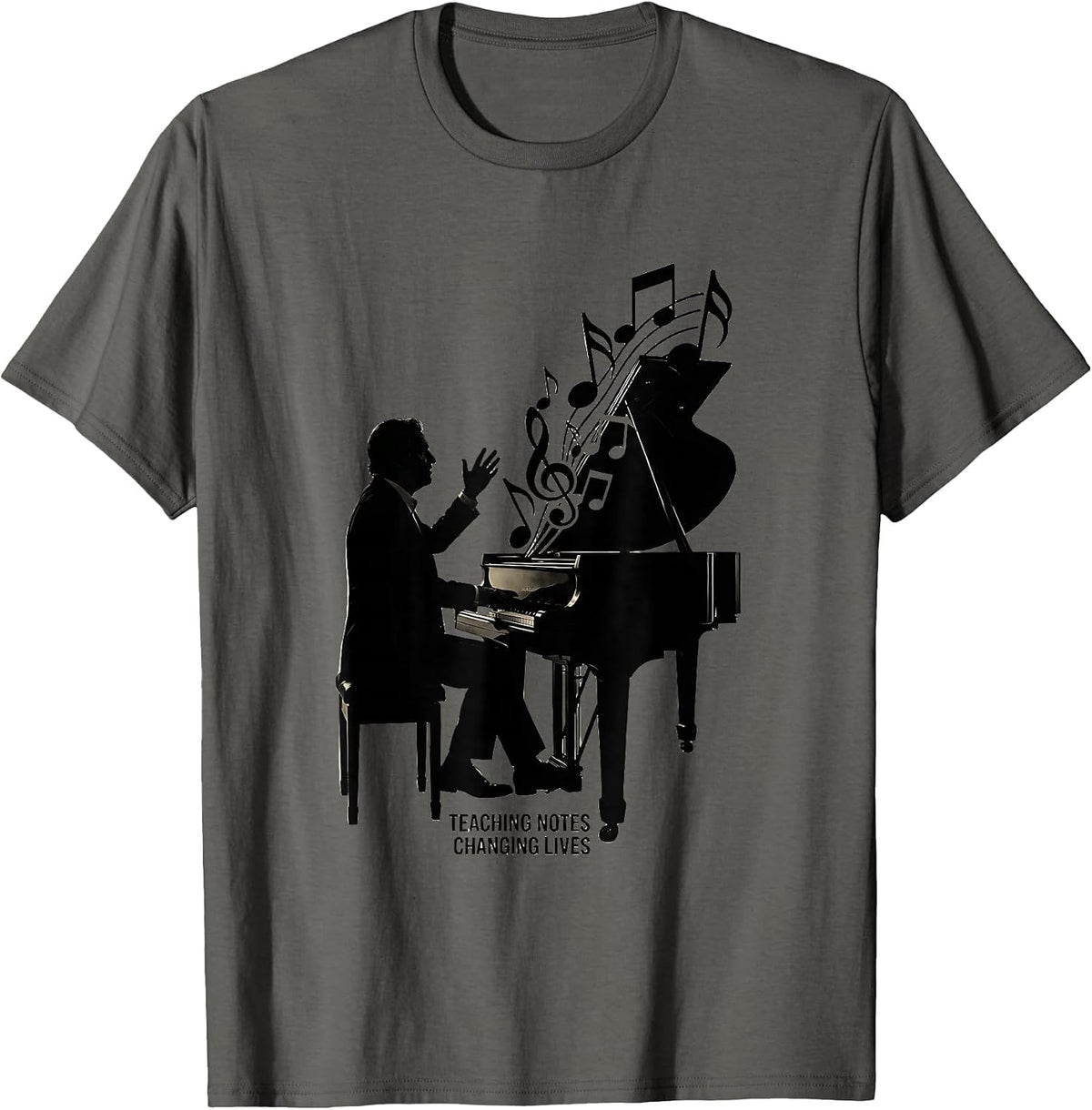 Teaching Notes Changing Lives Music Teacher Design T-Shirt - Asphalt Grey