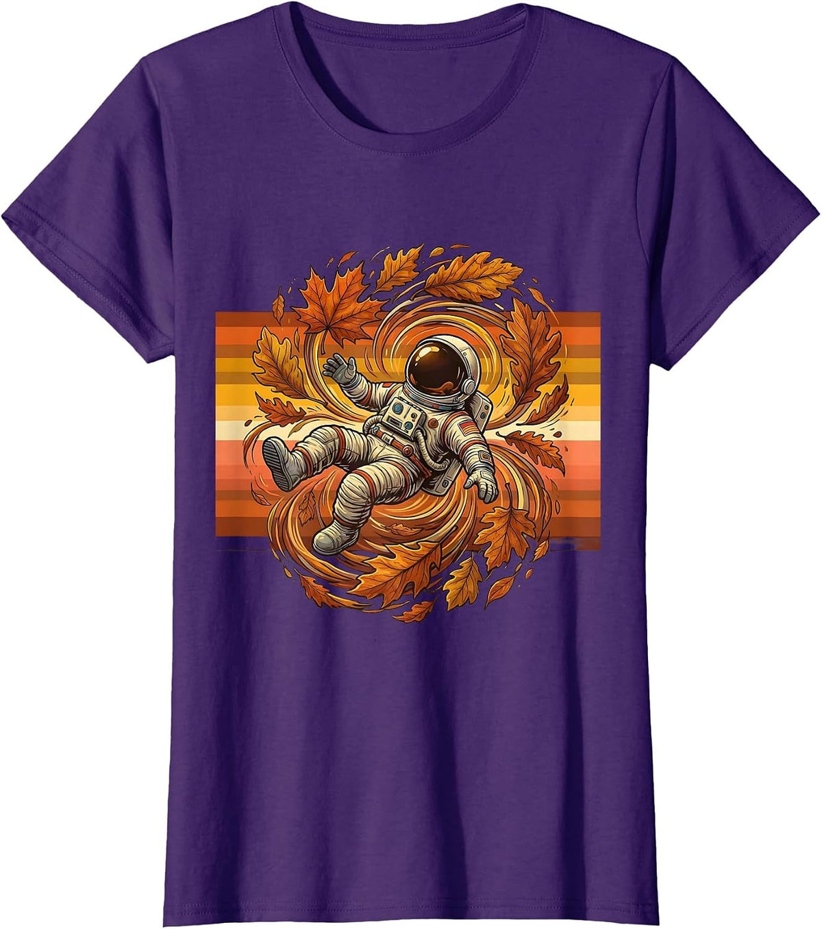 Astronaut Tumbling Through Autumn Leaves T-Shirt - Purple