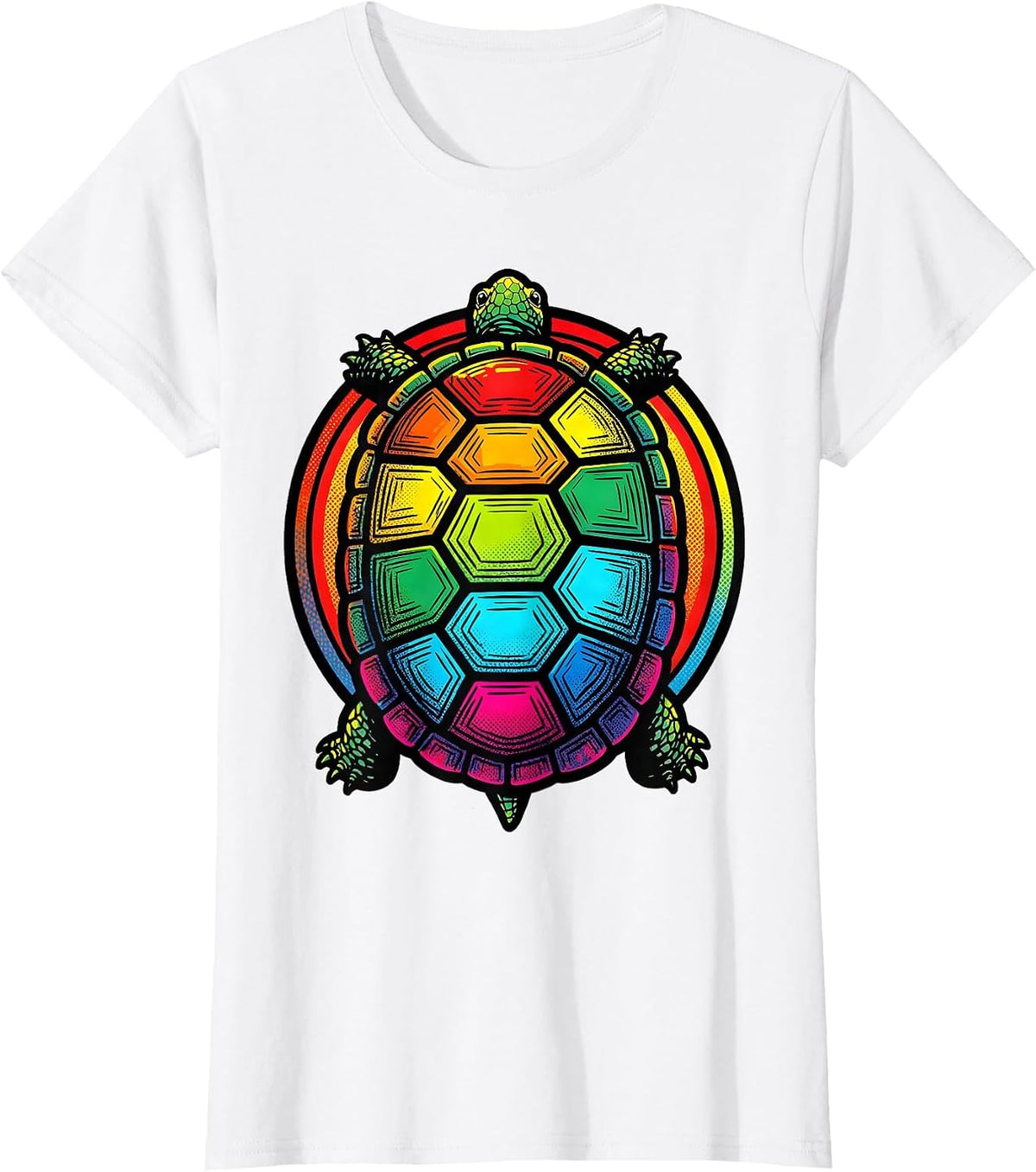Rainbow Mosaic Turtle Shell Graphic Tee T-Shirt - White