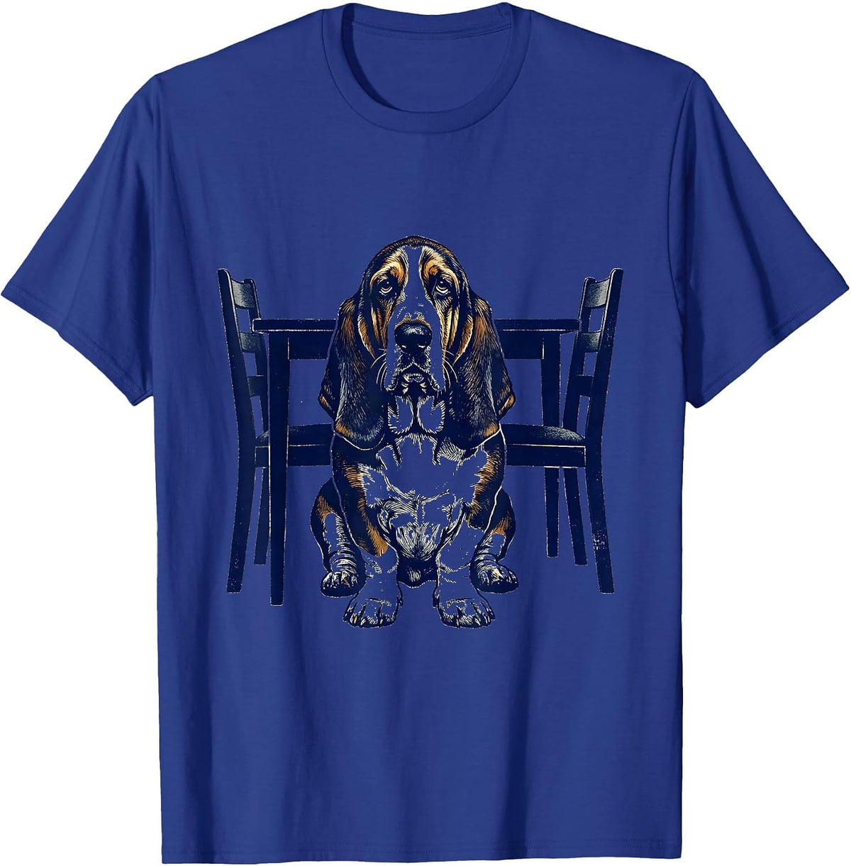 Basset Hound Under Table Rubber Stamp Humor Dog Lover T-Shirt - Royal Blue