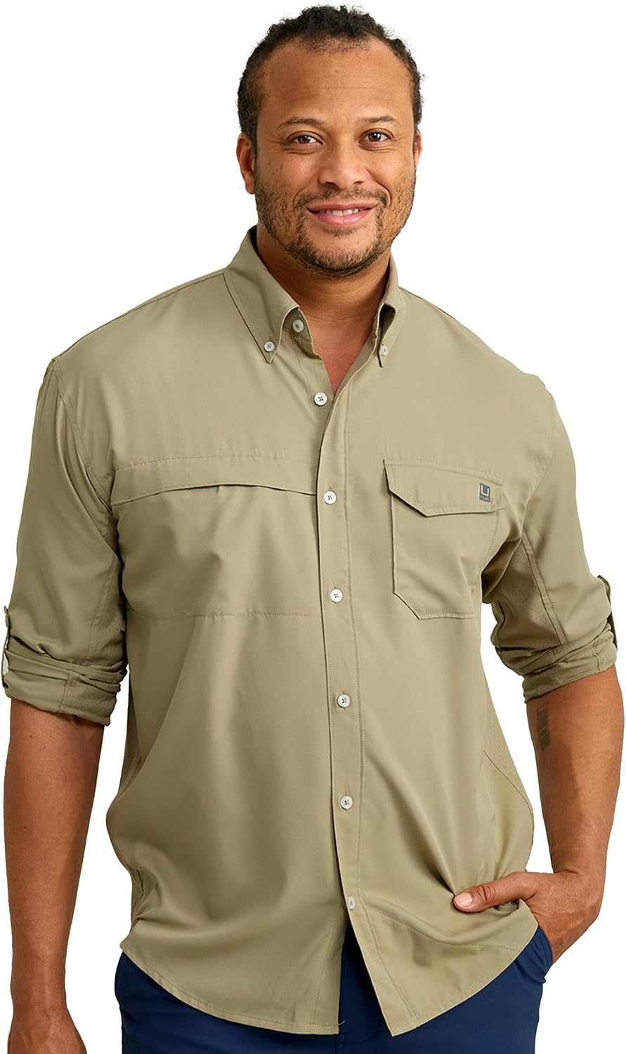 HUK - Men's Tide Point Long Sleeve Shirt, Fishing Button Down, Overland Trek, Large - As Pictured