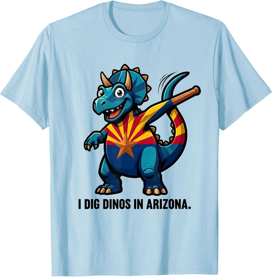 Men's I Dig Dinos In Arizona Cartoon Arizona Flag Dinosaur Lover T-Shirt - Baby Blue
