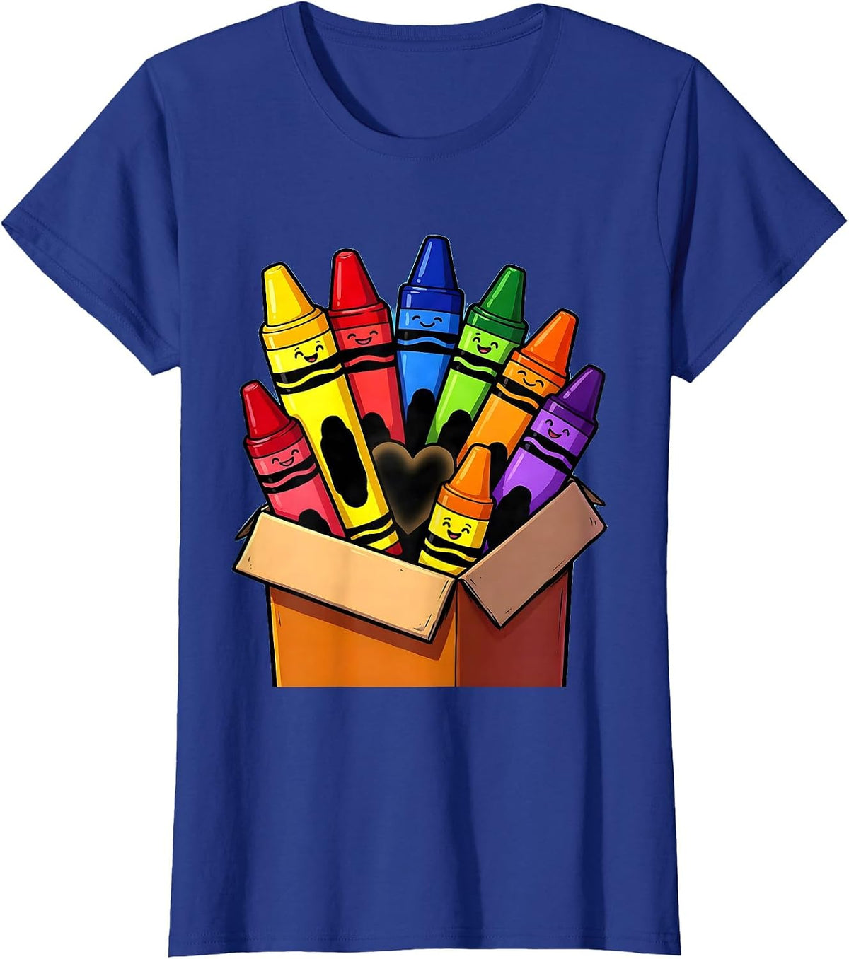 Women's 2nd Grade Teacher Crayon Box Graphic T-Shirt - Royal Blue
