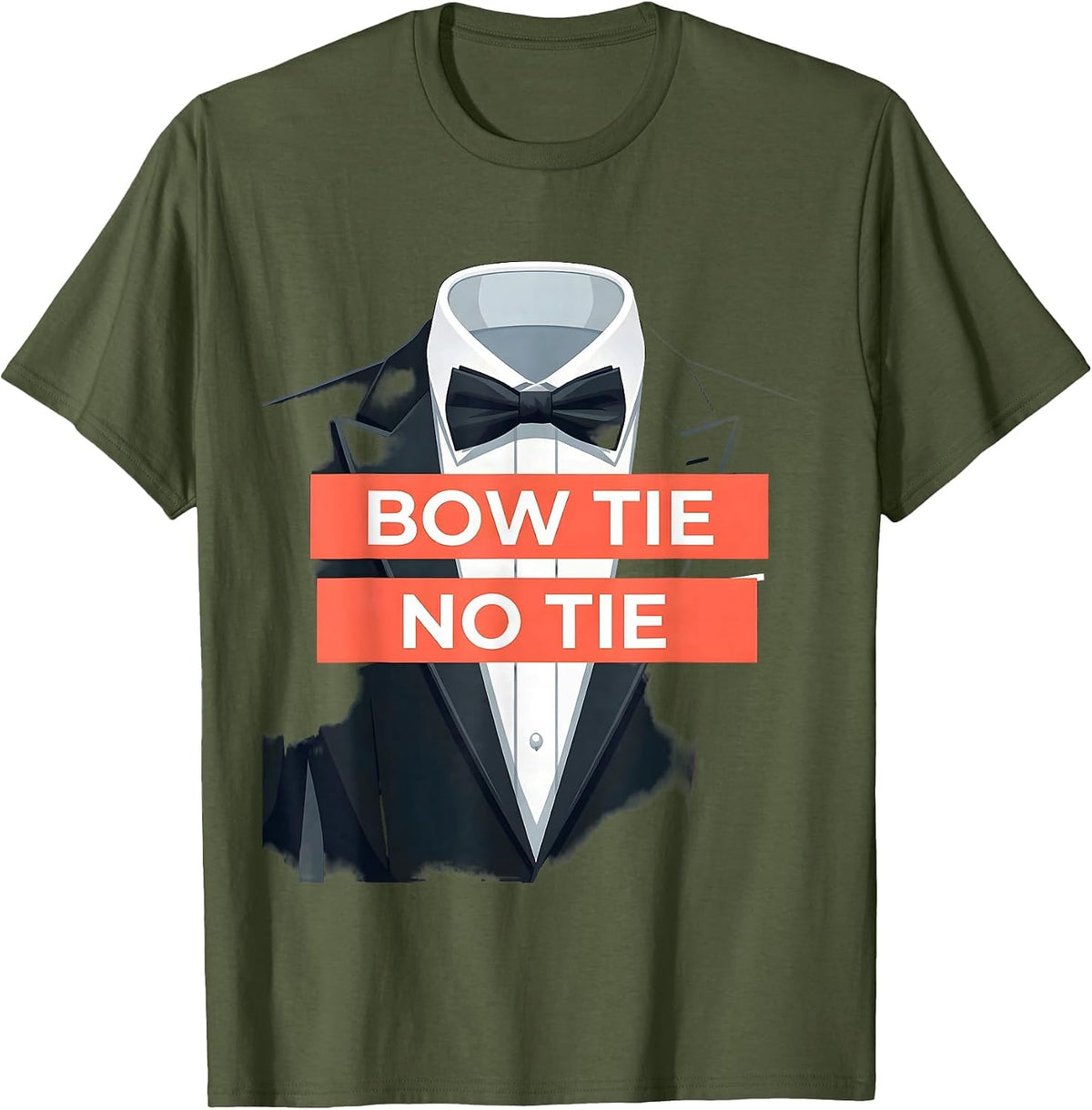 Bow Tie No Tie Tuxedo Style Graphic Design T-Shirt - Olive Green